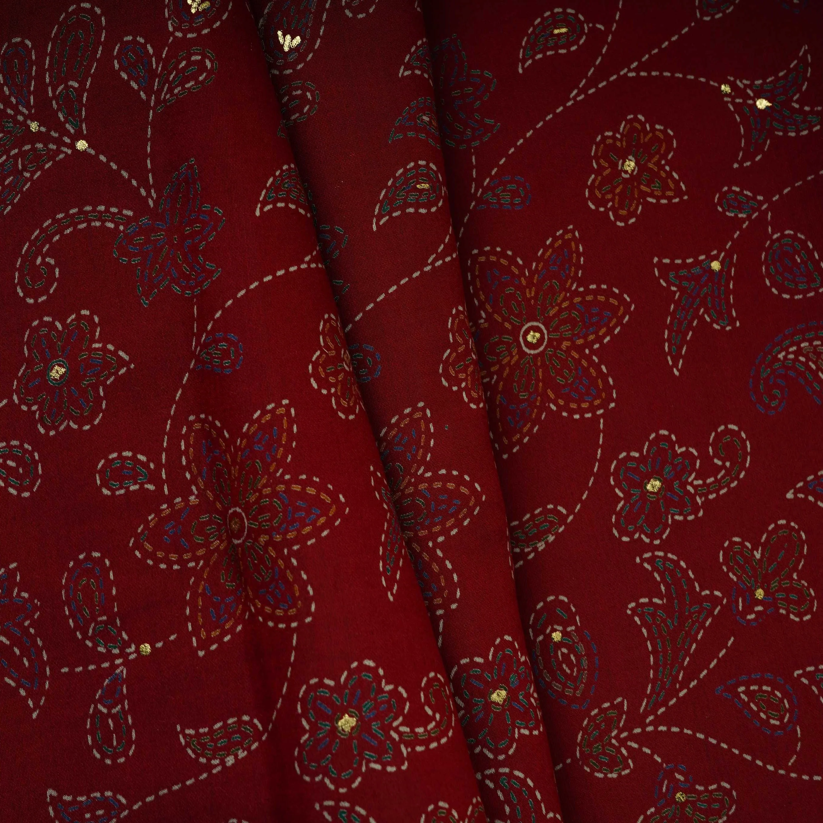 Red Foil floral print Eri Cotton Fabric MTFG-31074 - Image 3