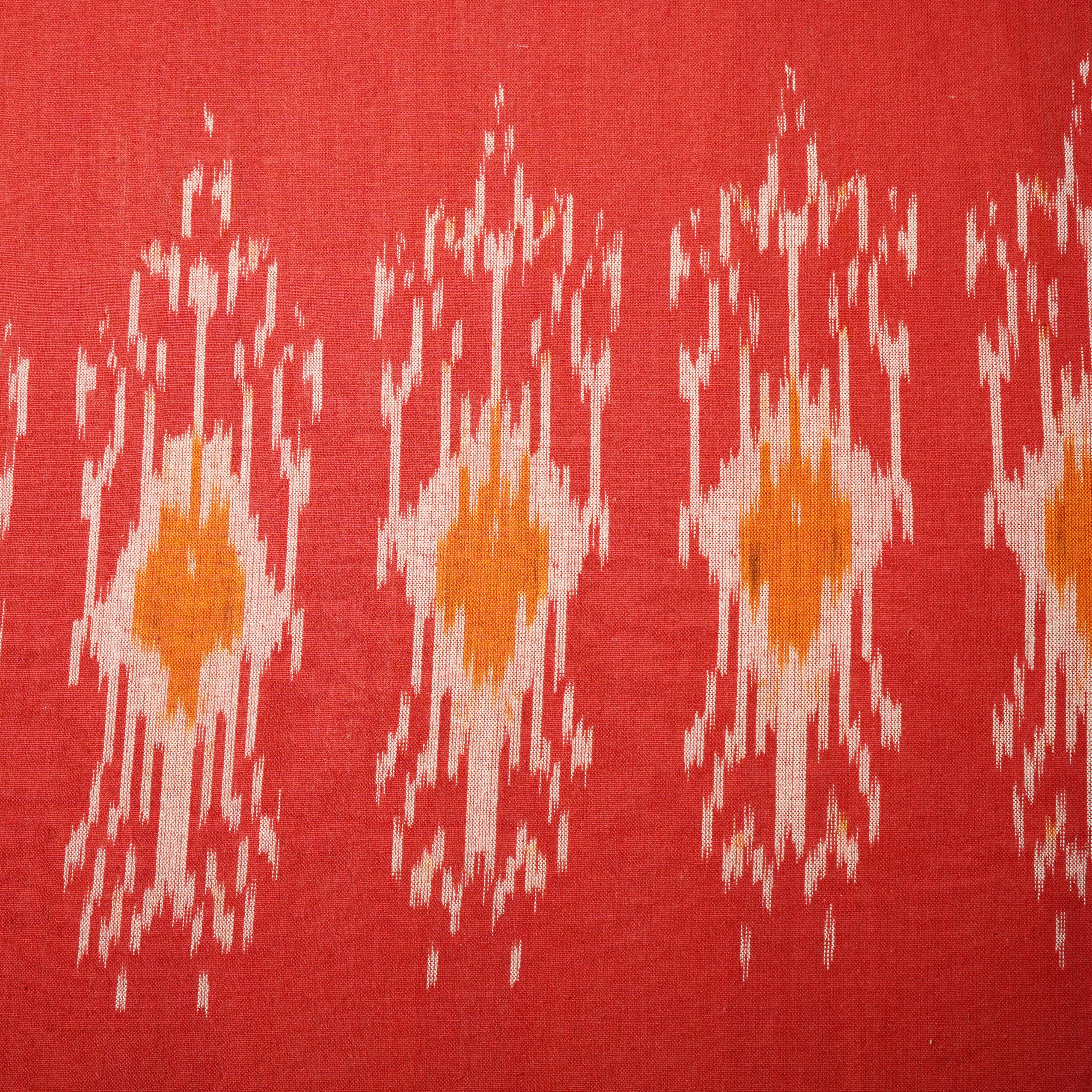 Red Ikkat Print Cotton Fabric - Image 3