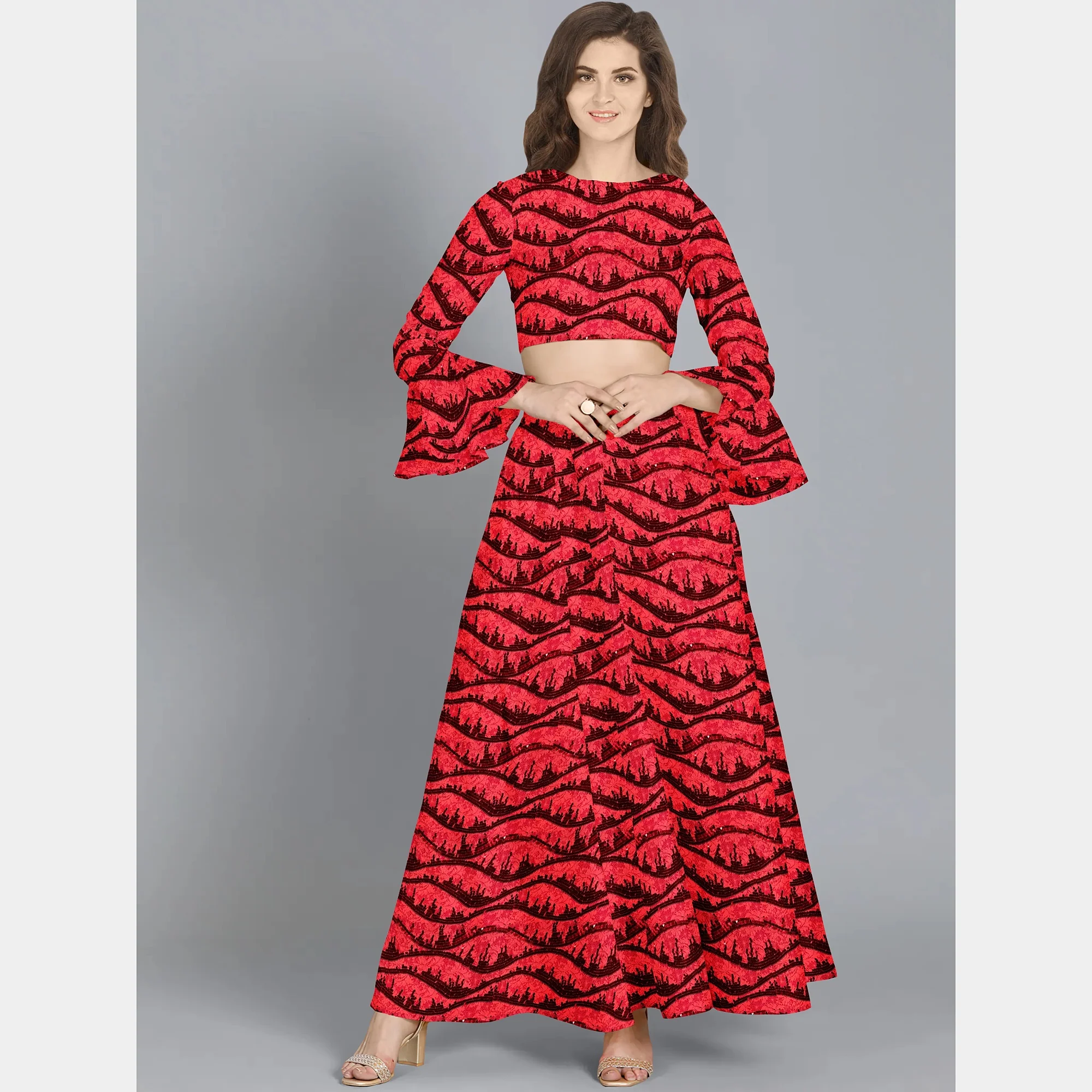 Red embroidery Sequins Fabric - Image 5