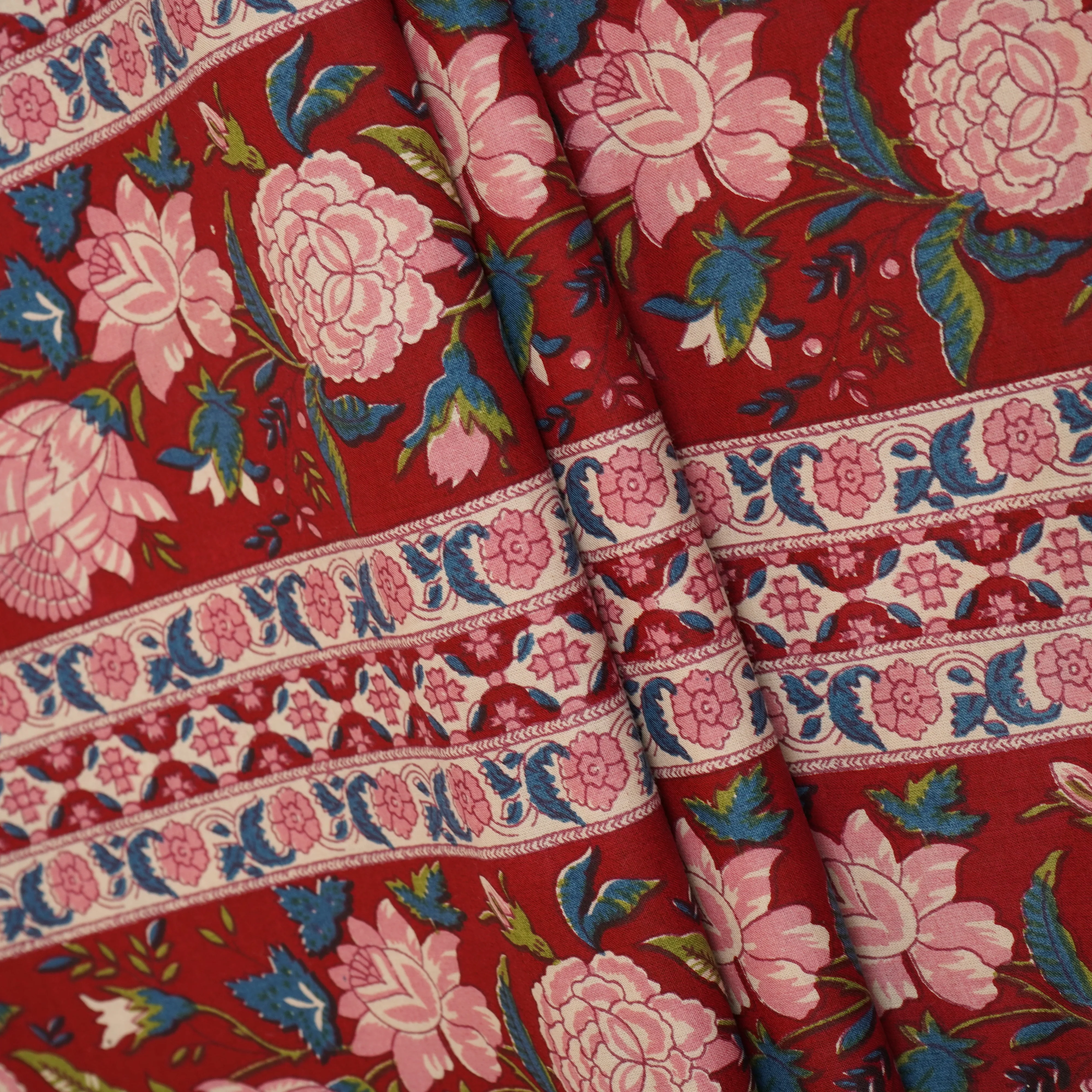 Red & Maroon Kalamkari Print Cotton Fabric PB-29739 - Image 4