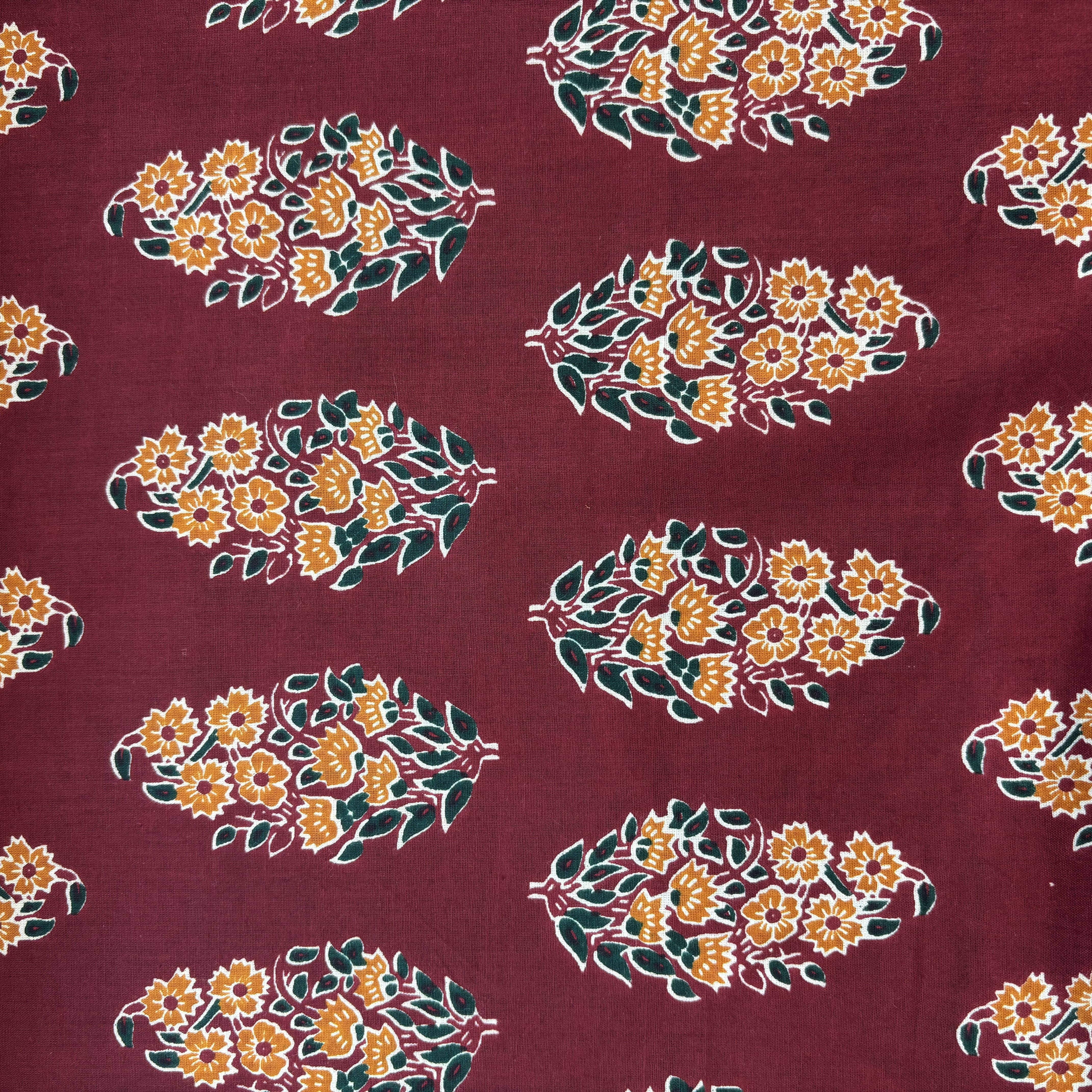 Red Orange Handblock Print Cotton Fabric 16247 - Image 2
