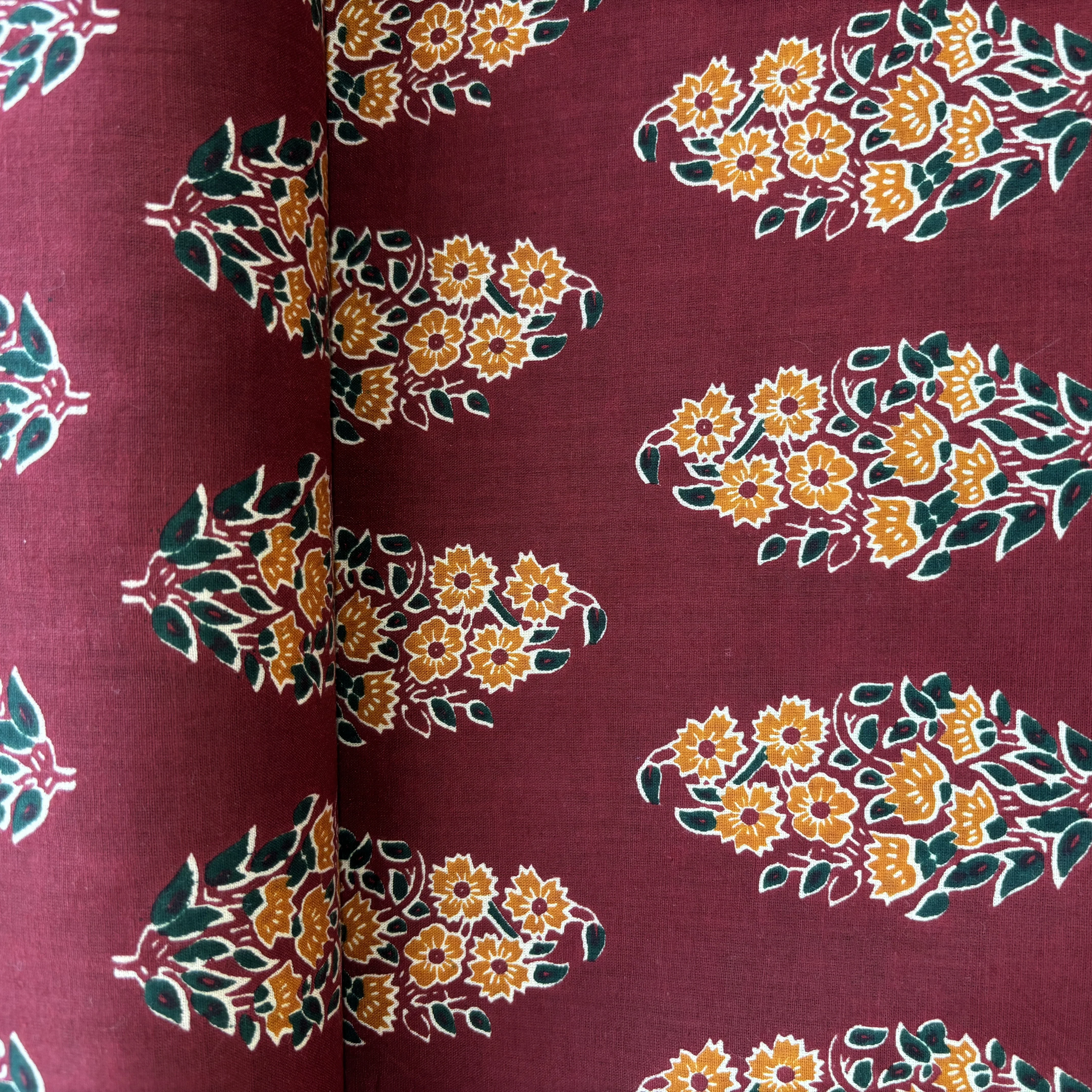 Red Orange Handblock Print Cotton Fabric 16247 - Image 3