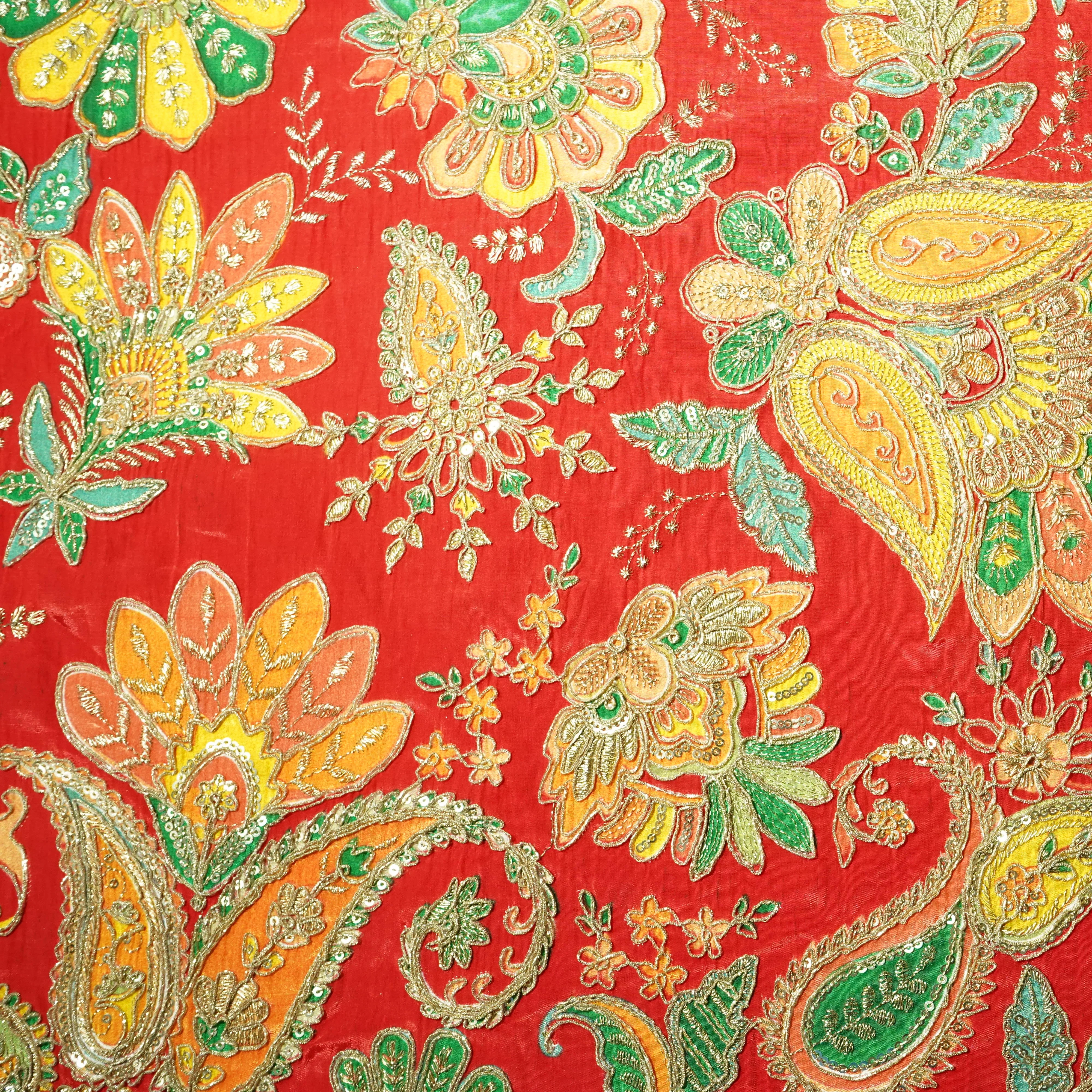 Red Paisley Floral Embroidery Crepe Fabric - Image 3