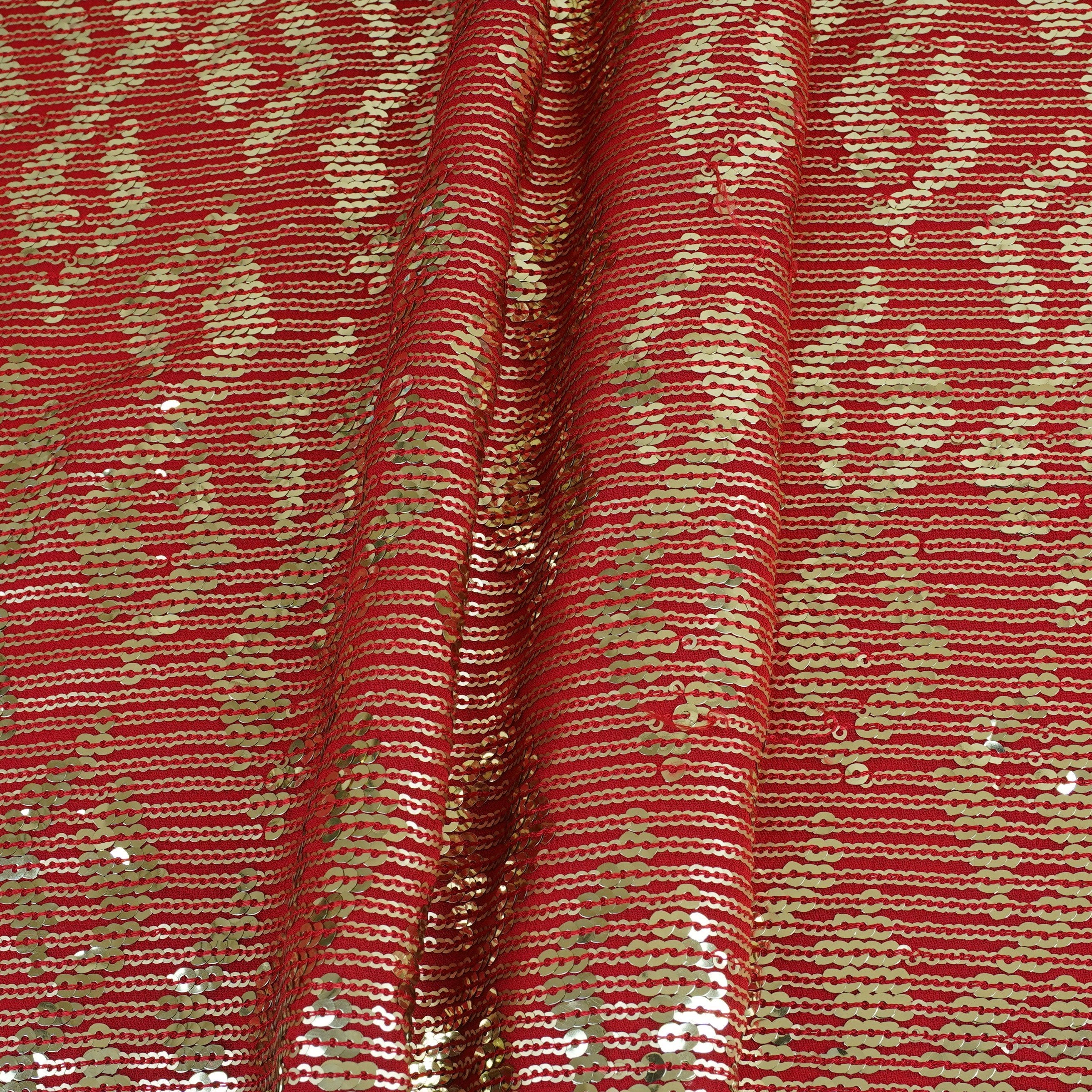 Red Sequins embroidery Georgette Fabric WI-29170 - Image 4