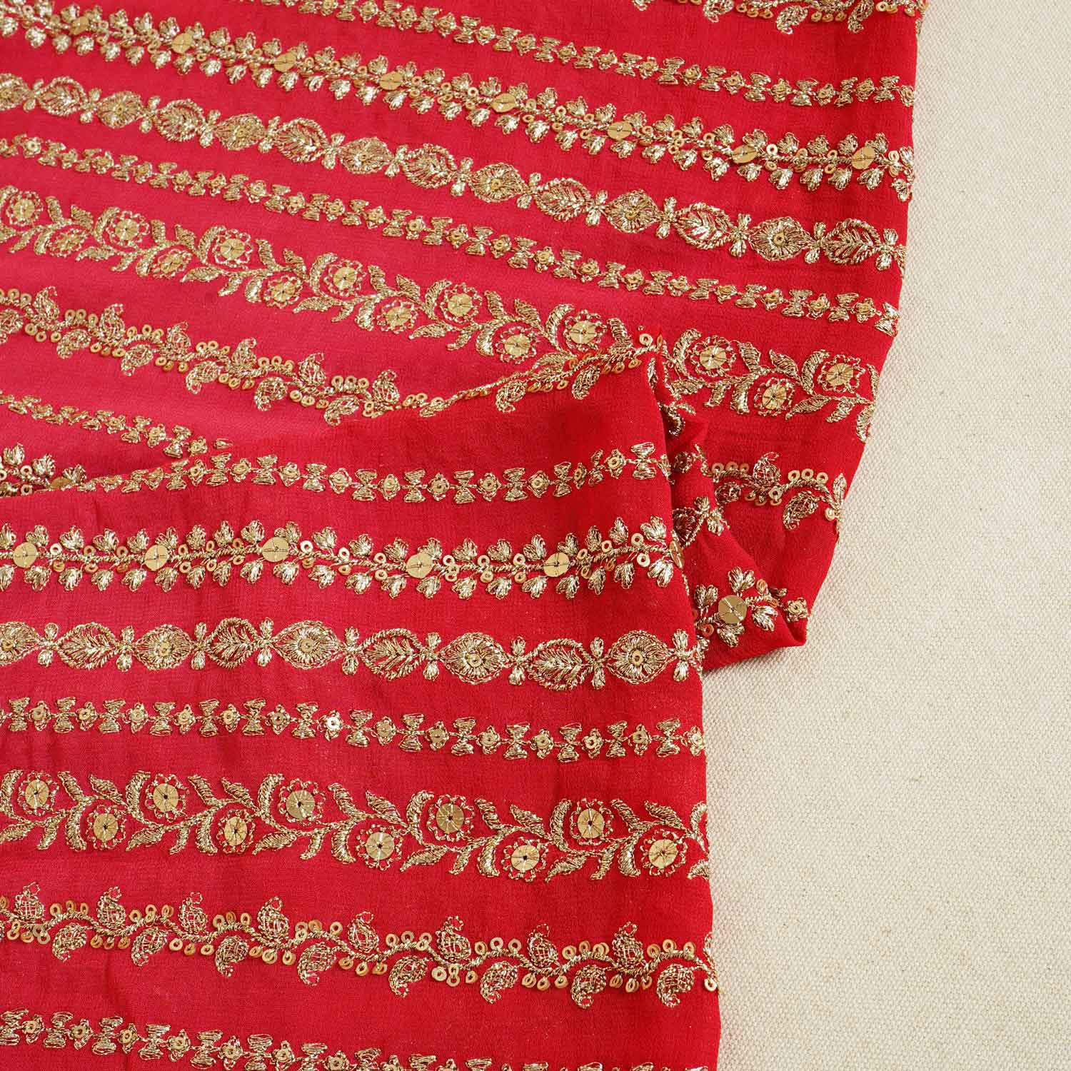 Red Shaded Sabyasachi Zari Embroidery Georgette Fabric DR-28083 - Image 2