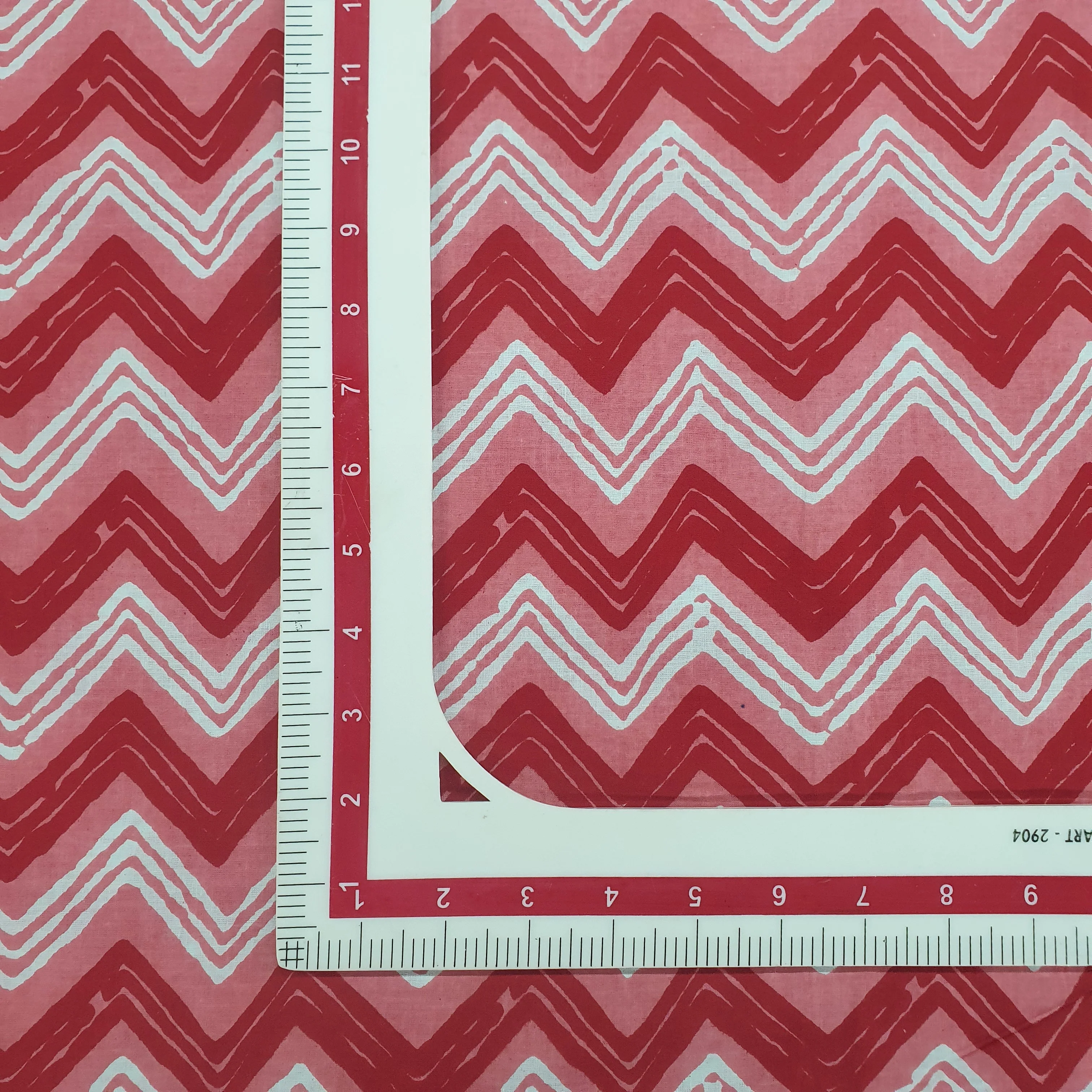 Red & White Chevron Print Cotton Fabric - Image 2