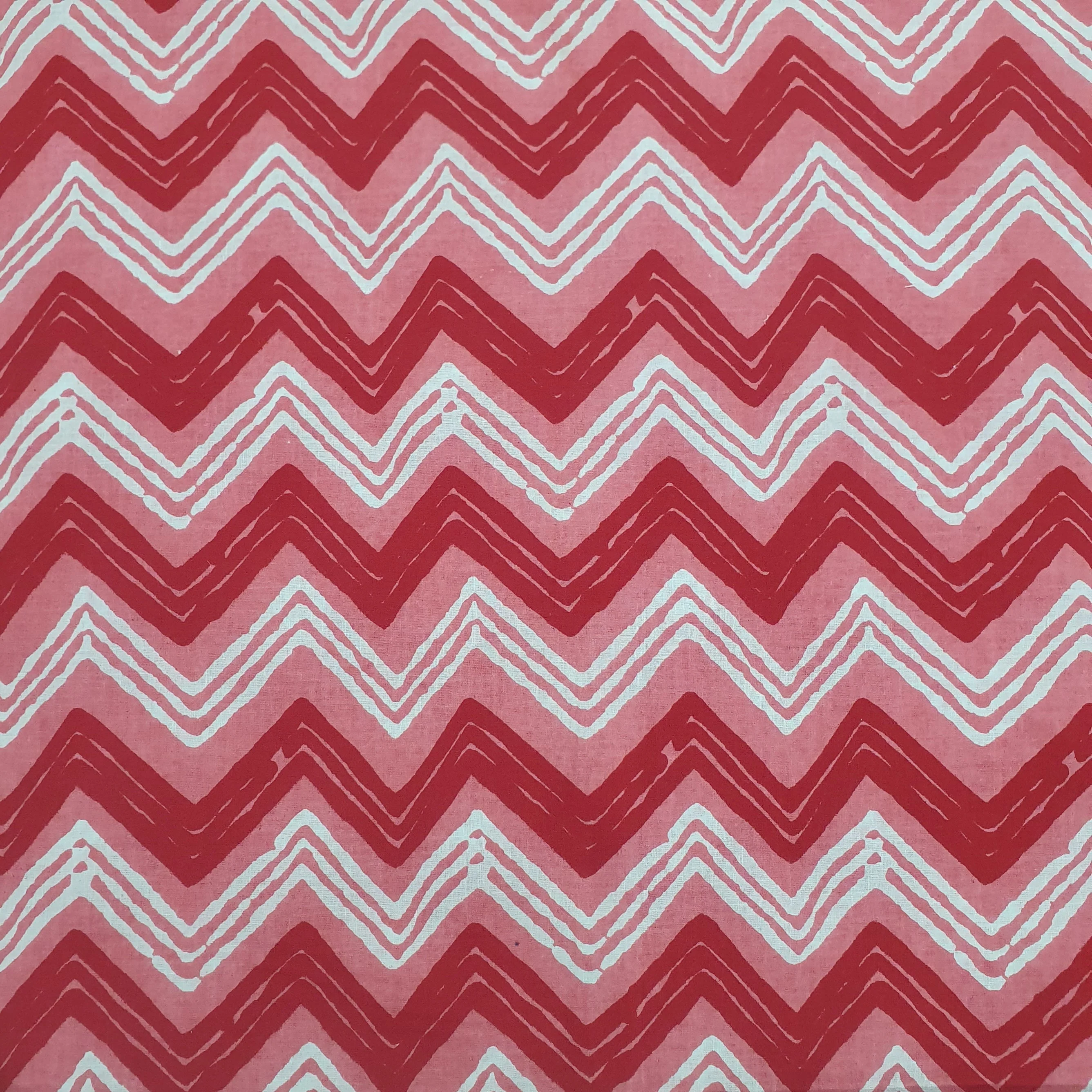 Red & White Chevron Print Cotton Fabric - Image 3
