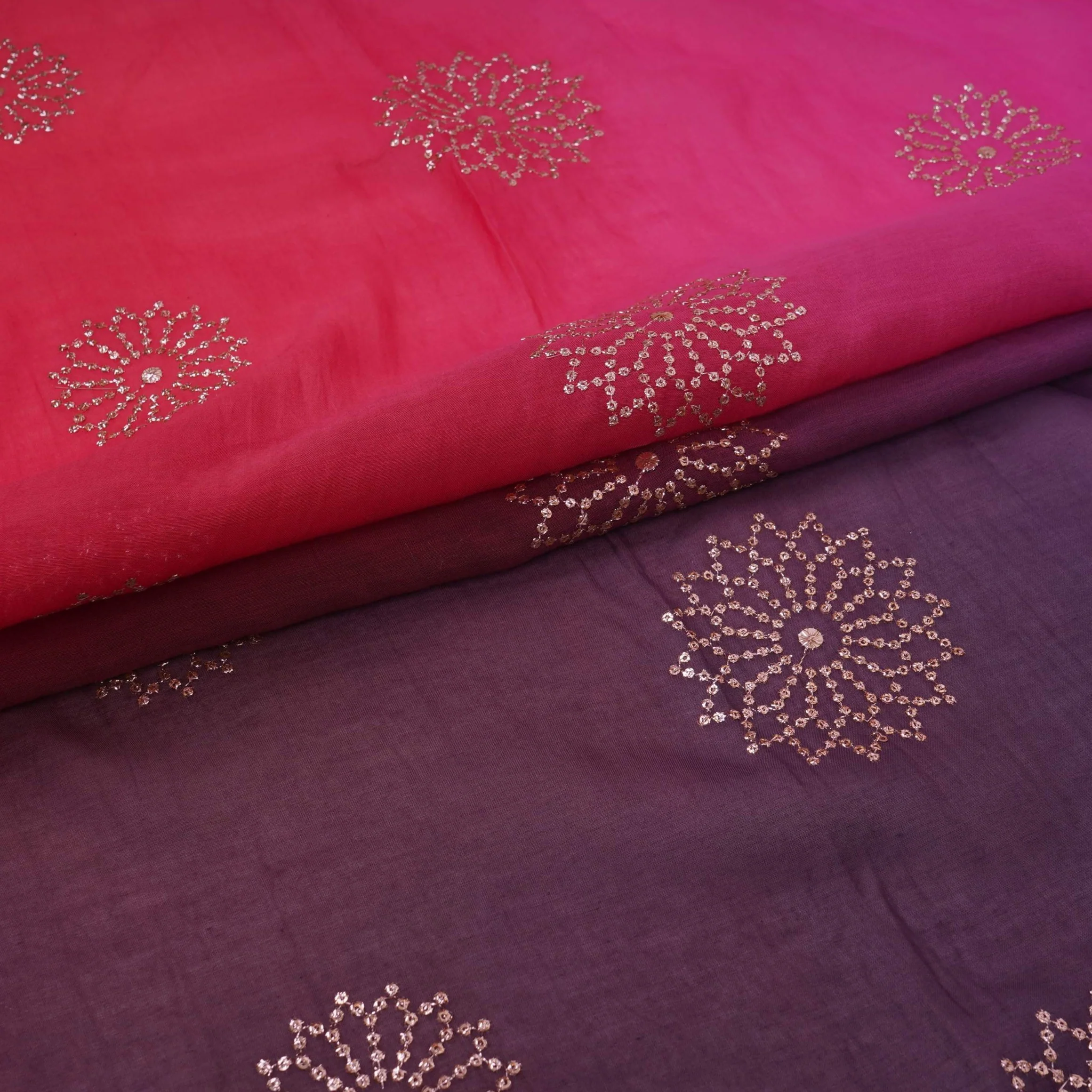 Red With Blue 4D Floral Sequins Embroidery Malai Chanderi Fabric VF-32314 - Image 5