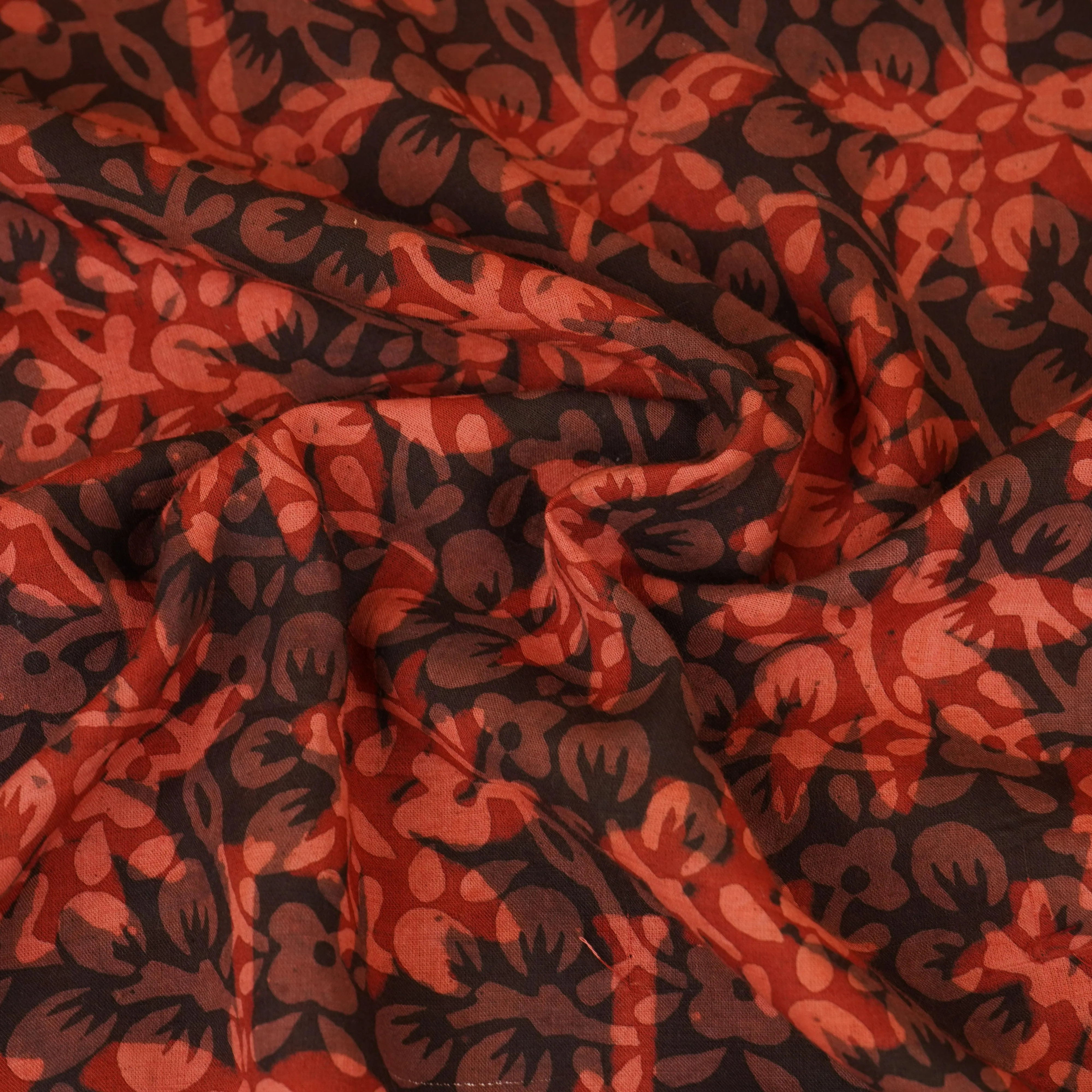 Red with Multicolor Dabu Foil Print Cotton Fabric NC-29658 - Image 3