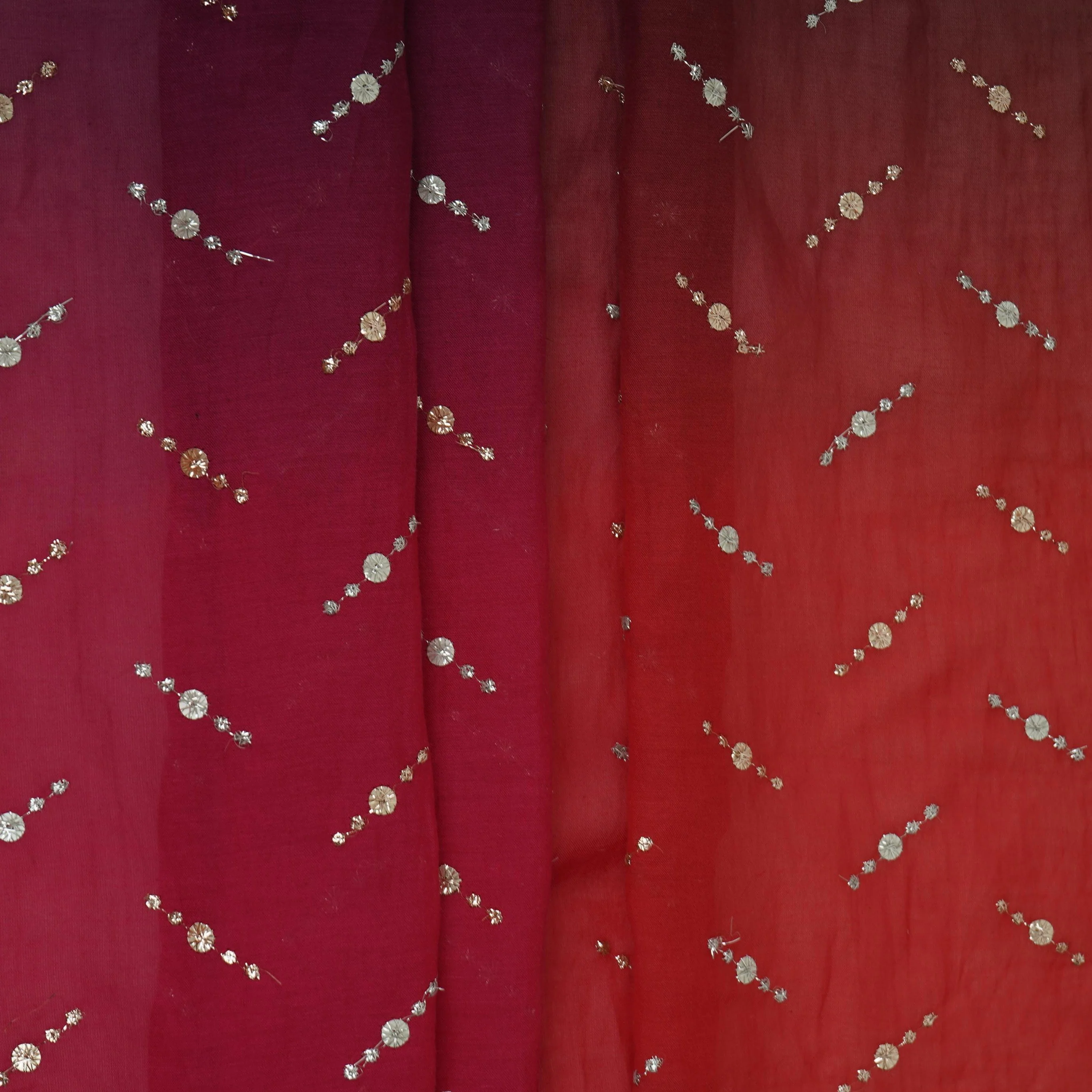 Red with Pink 4D Buti embroidery Malai Chanderi Fabric VF-32238 - Image 5