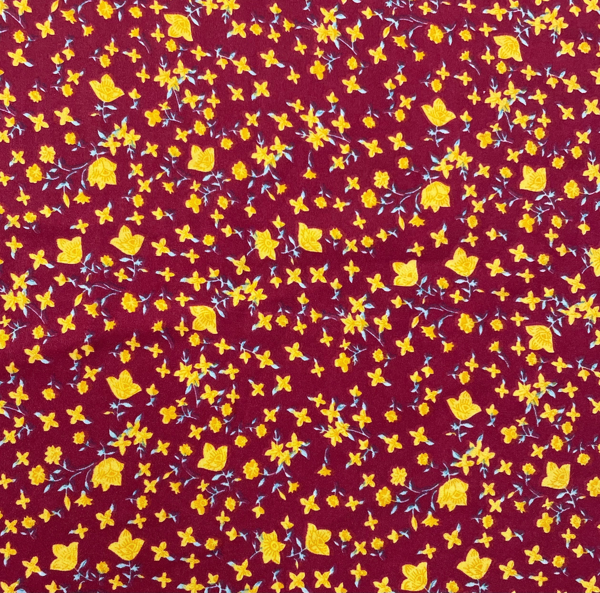 Red With Yellow Floral Crepe Fabric - Image 2