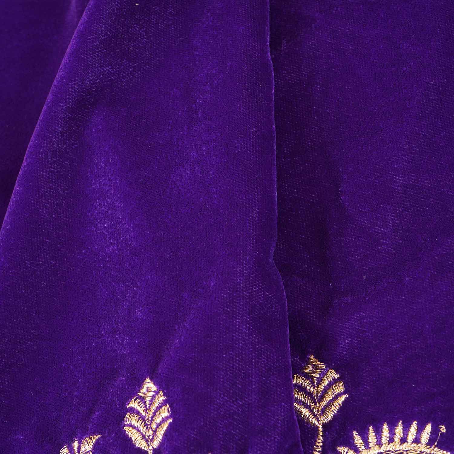 Royal Blue Border Work Cutdana Velvet 9000 Fabric SC-28250 - Image 3