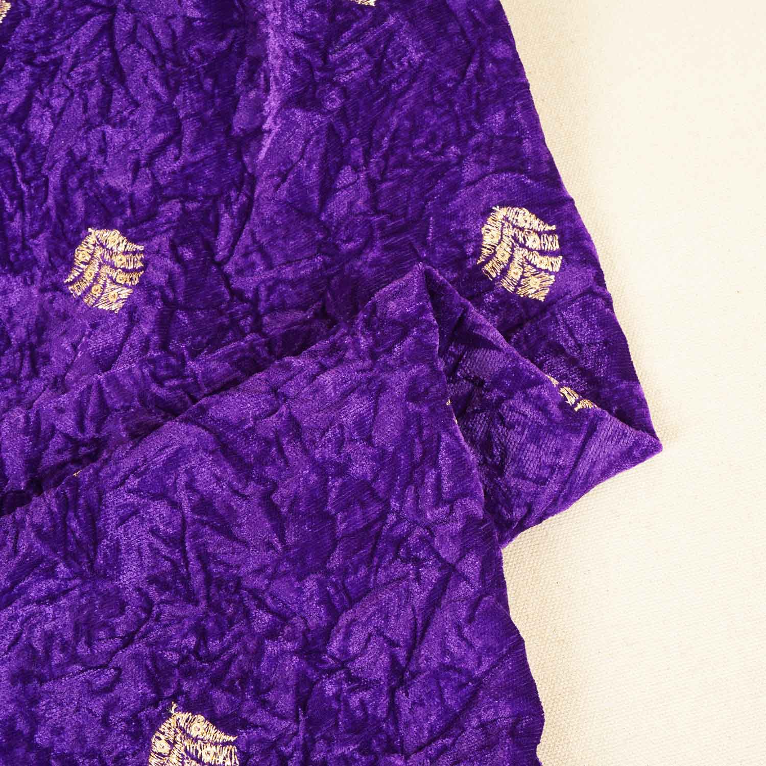 Royal Blue Floral Cutdana Crushed Velvet Fabric SC-28255 - Image 2