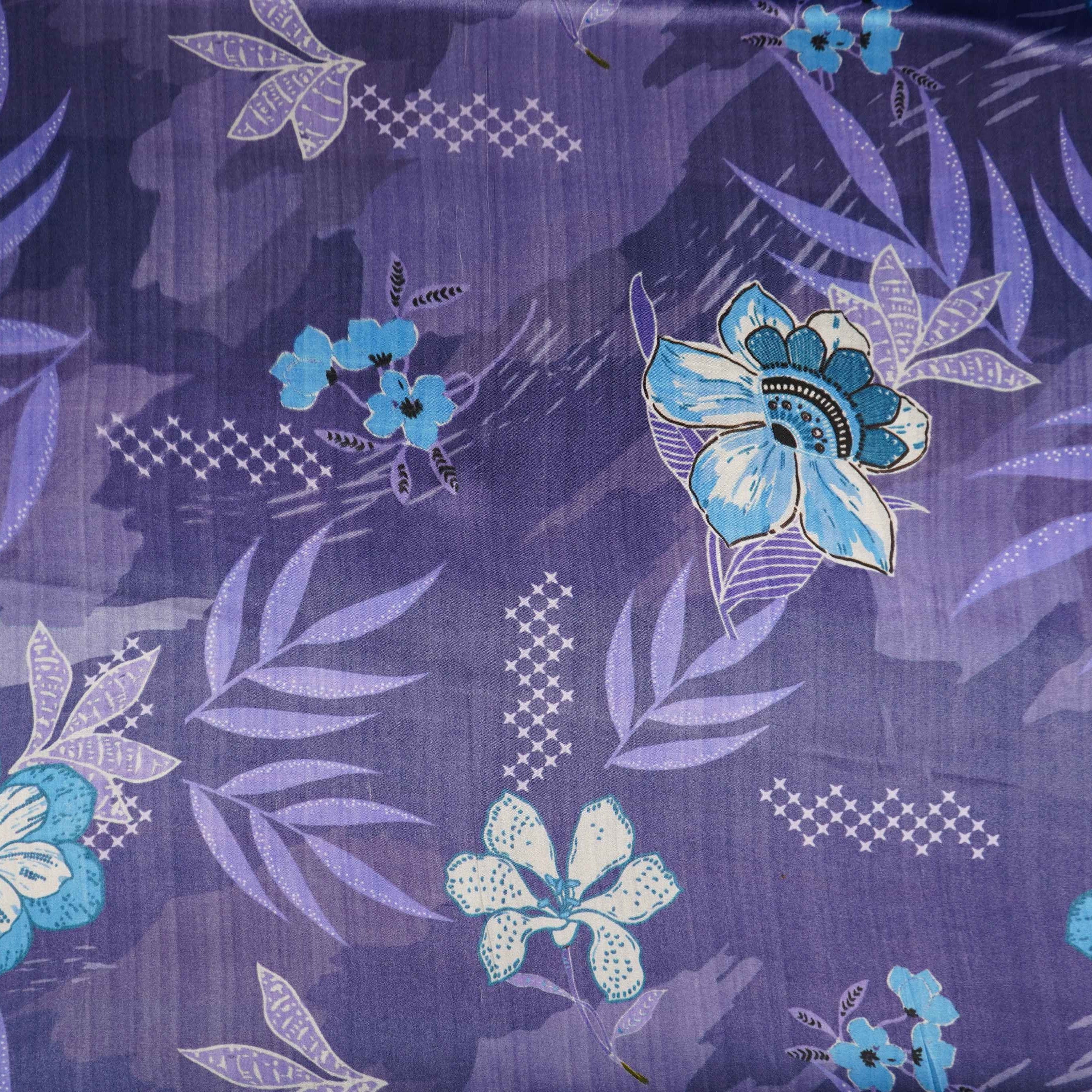 Royal Blue floral print Bemberg Modal Silk Fabric KTP-31422 - Image 2