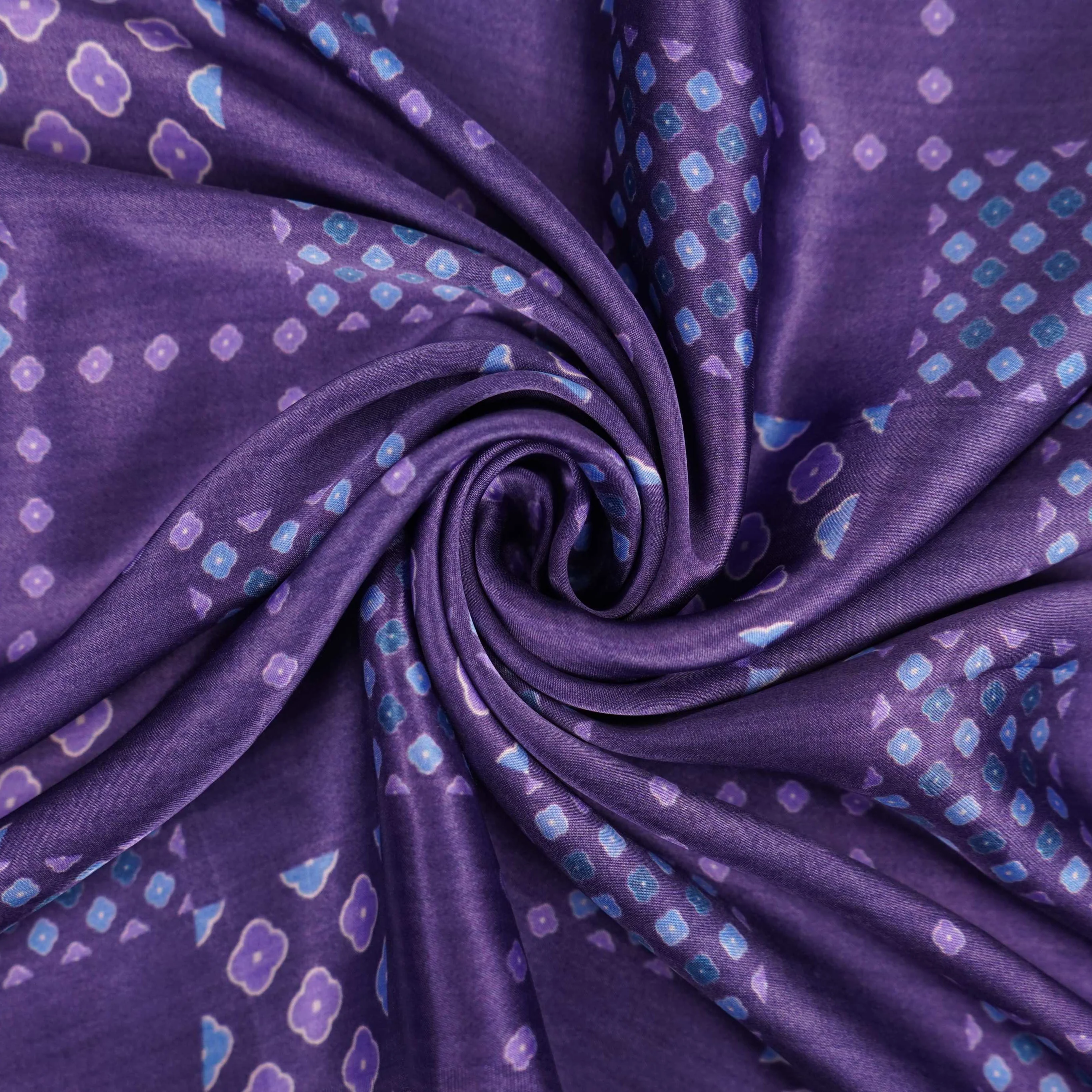 Royal Blue Geometrical Bandhani print Bemberg Modal Silk Fabric KTP-31423 - Image 3