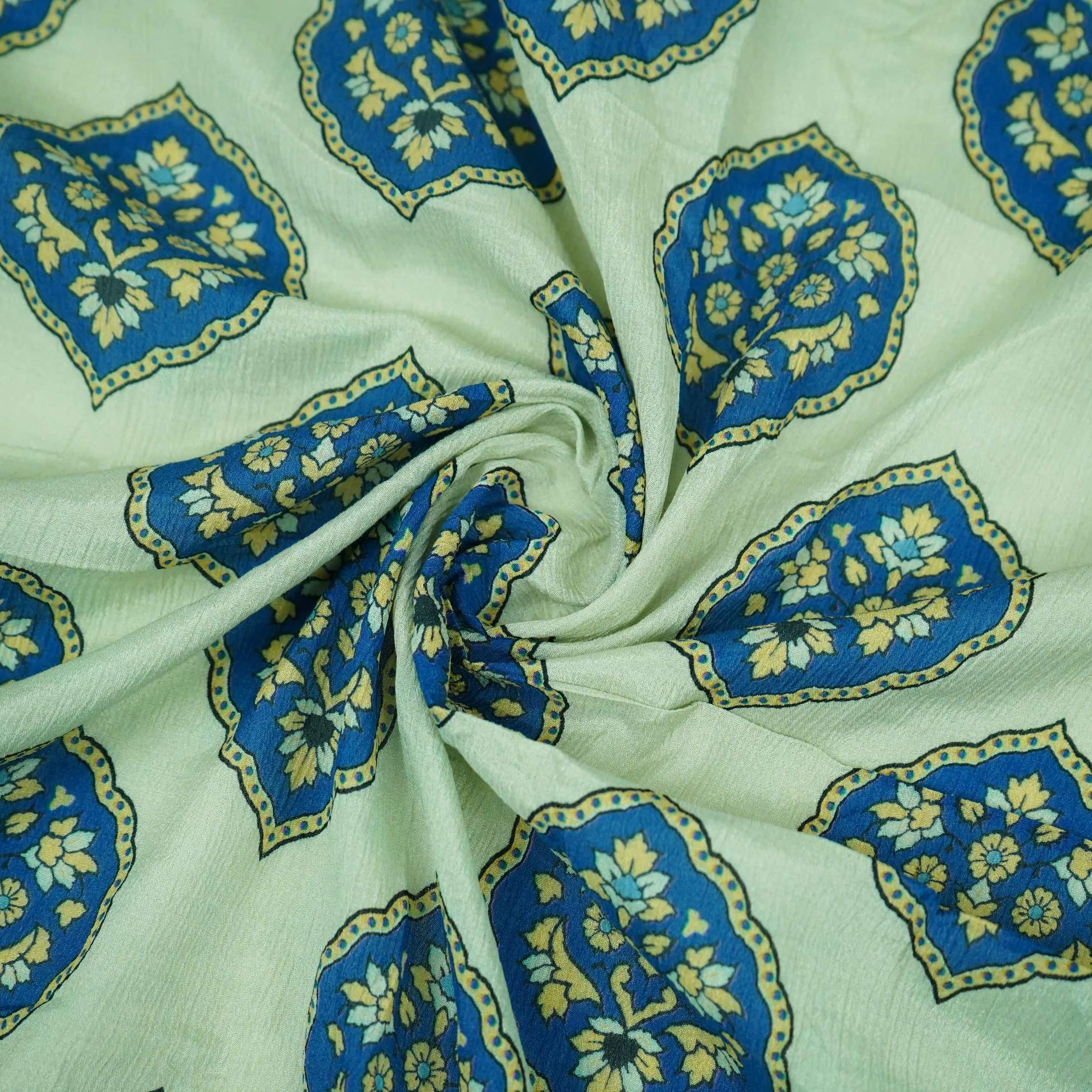 Royal Blue Mughal Buta floral print Chinnon Fabric MT-31177 - Image 4