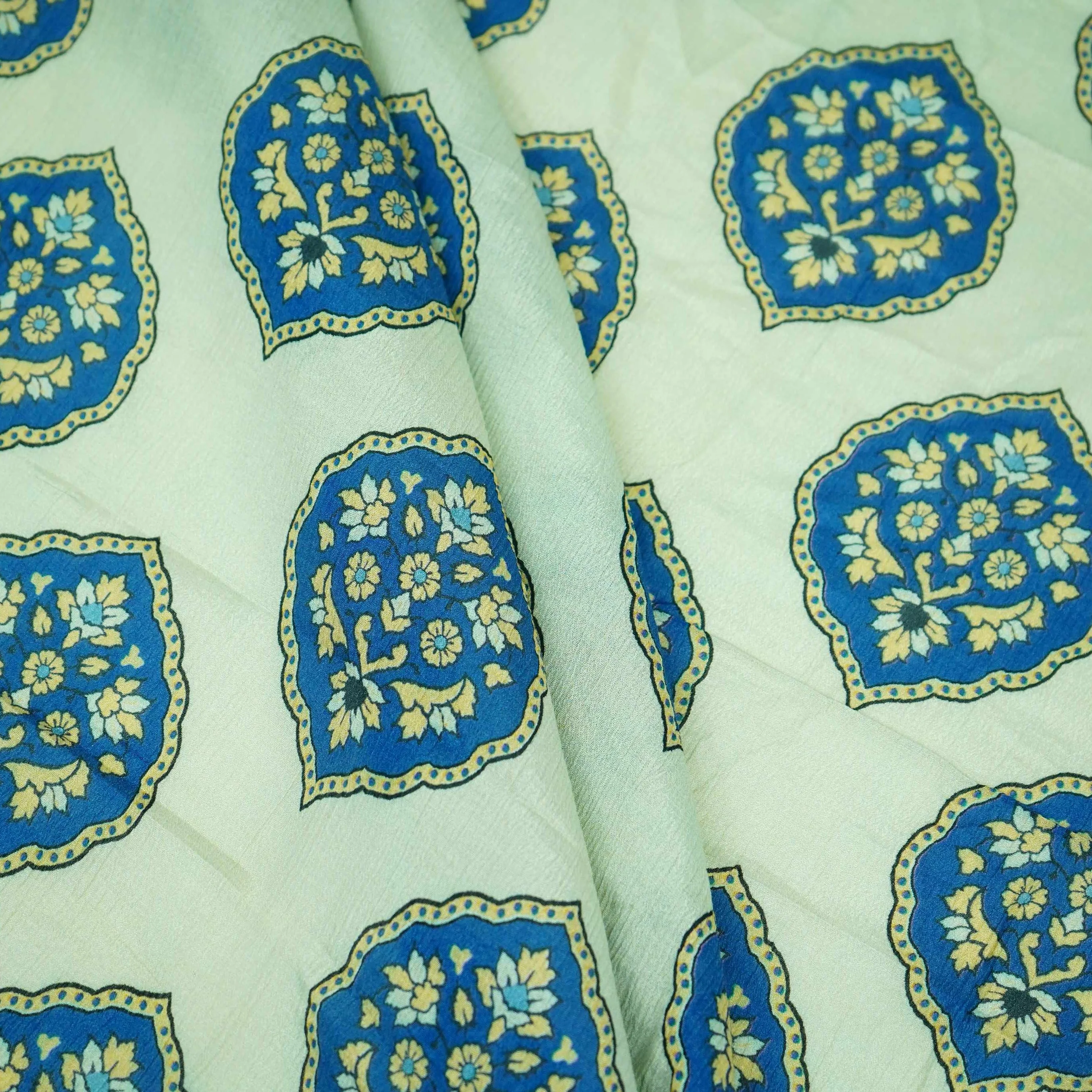 Royal Blue Mughal Buta floral print Chinnon Fabric MT-31177 - Image 5
