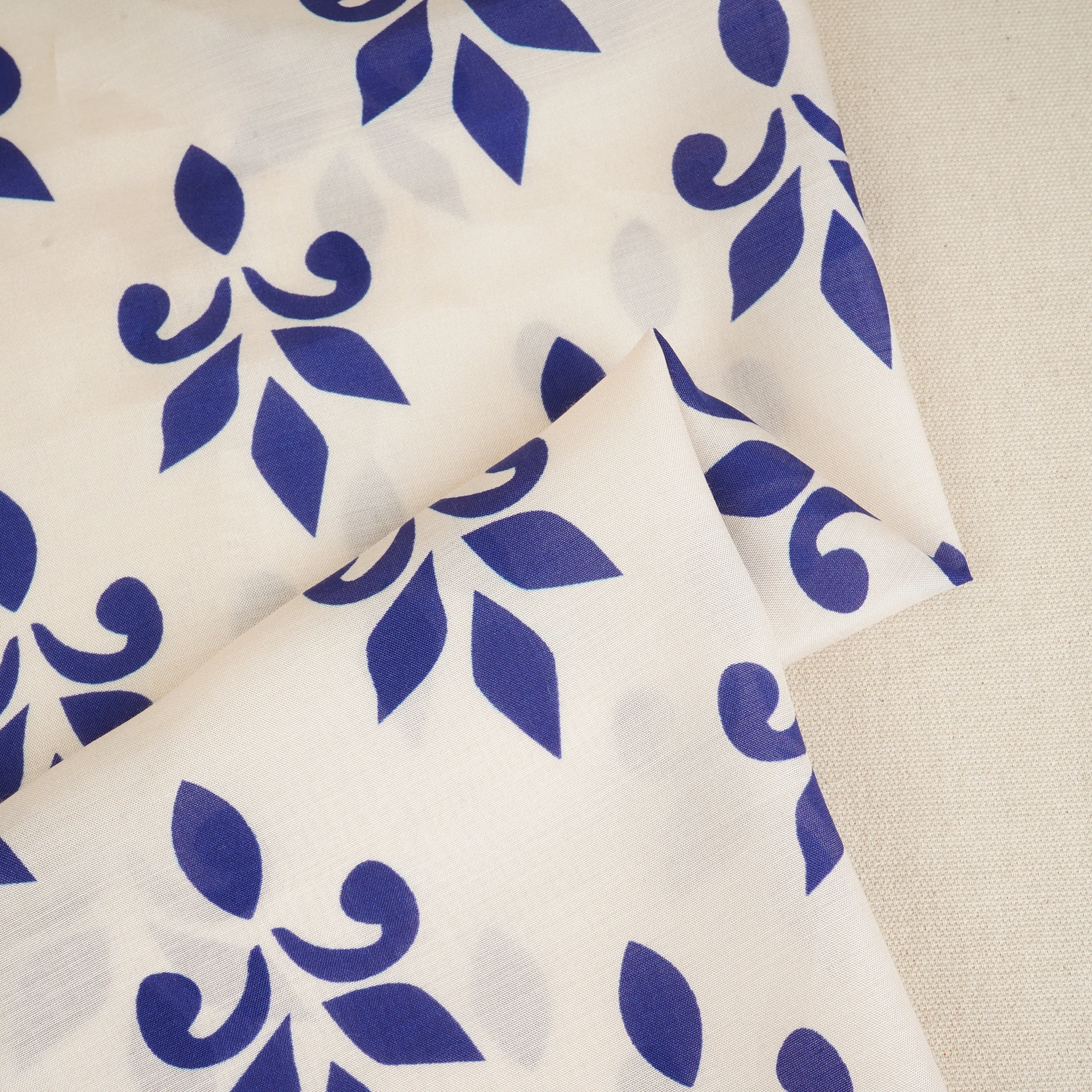 Royal Blue with Off White Floral Print Muslin Fabric MT-29392 - Image 3