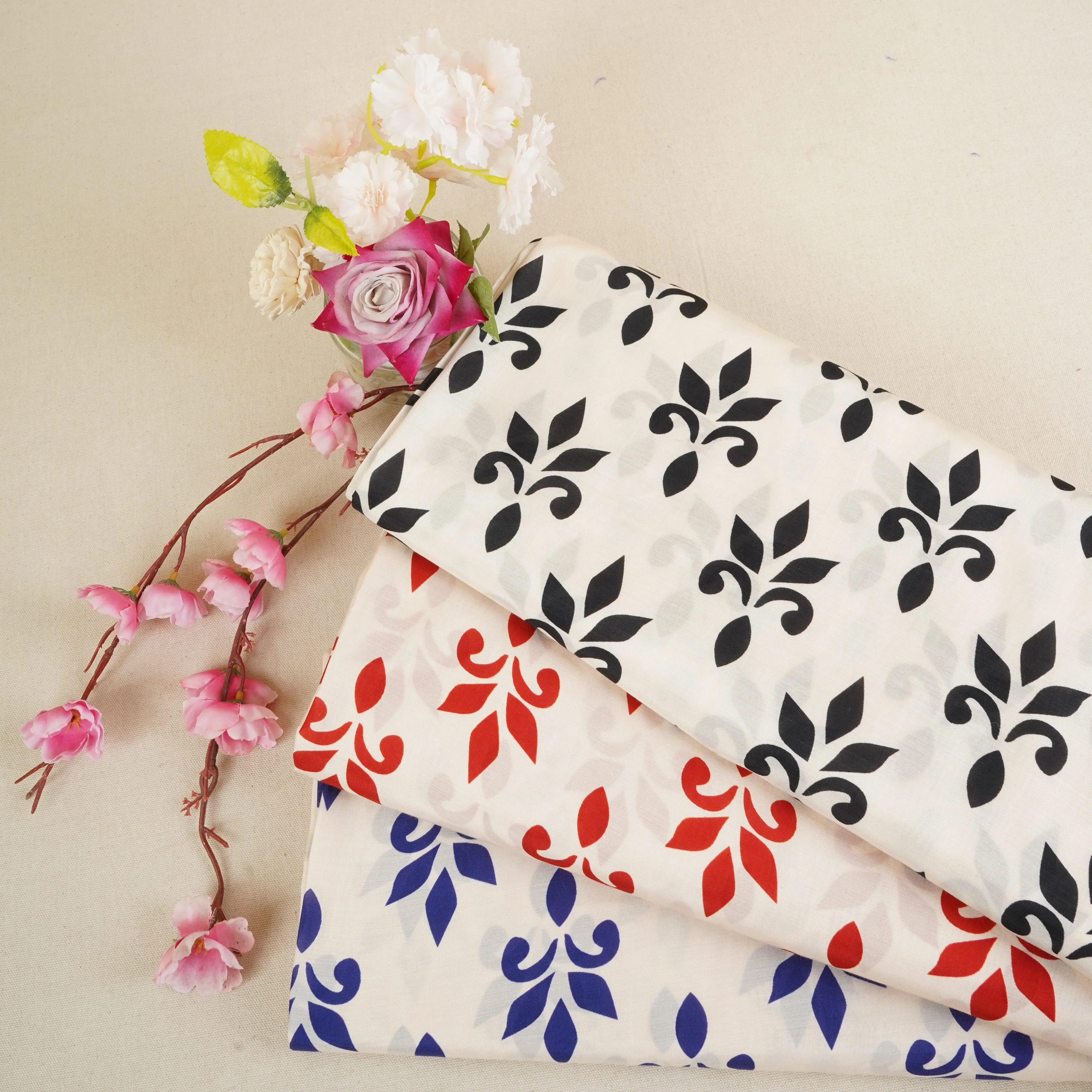 Royal Blue with Off White Floral Print Muslin Fabric MT-29392 - Image 5