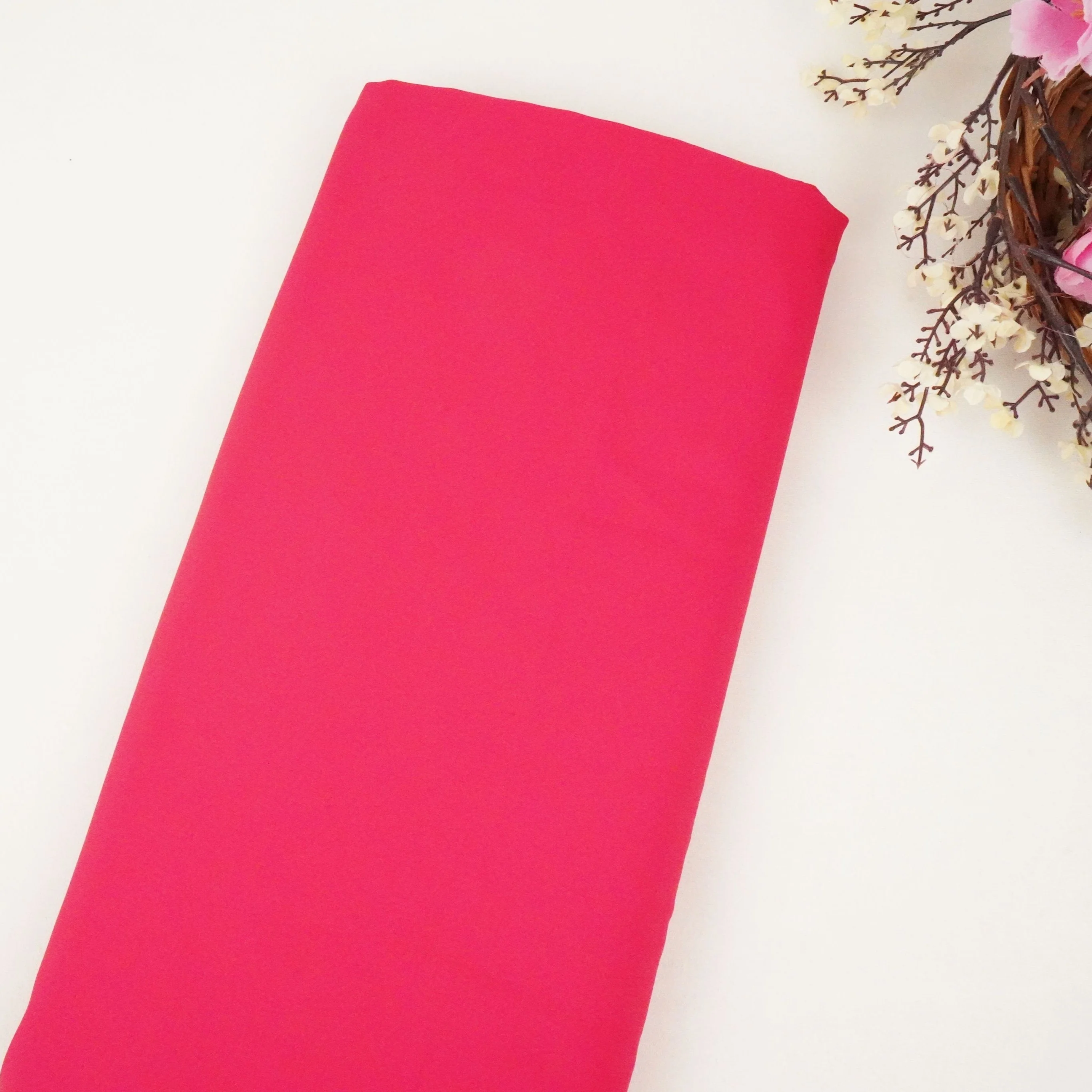 Ruby Red Solid Malai Crepe Fabric ST-13182