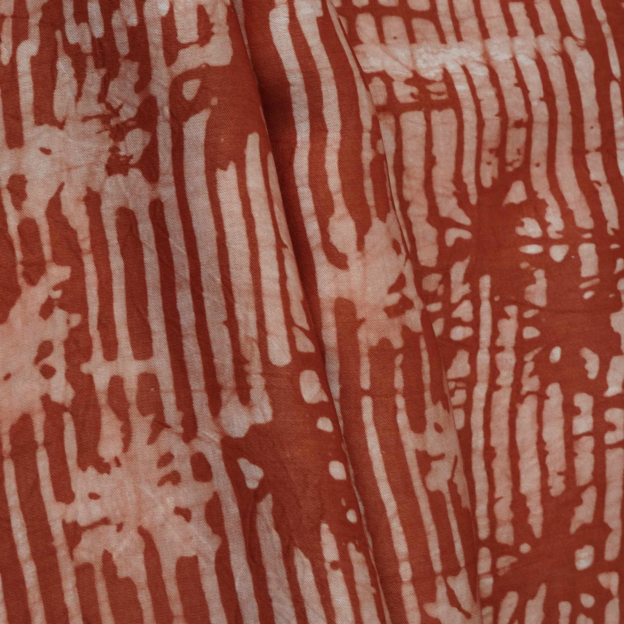 Rust Brown Abstract Batik Print Modal Satin Fabric EEG-32471 - Image 5