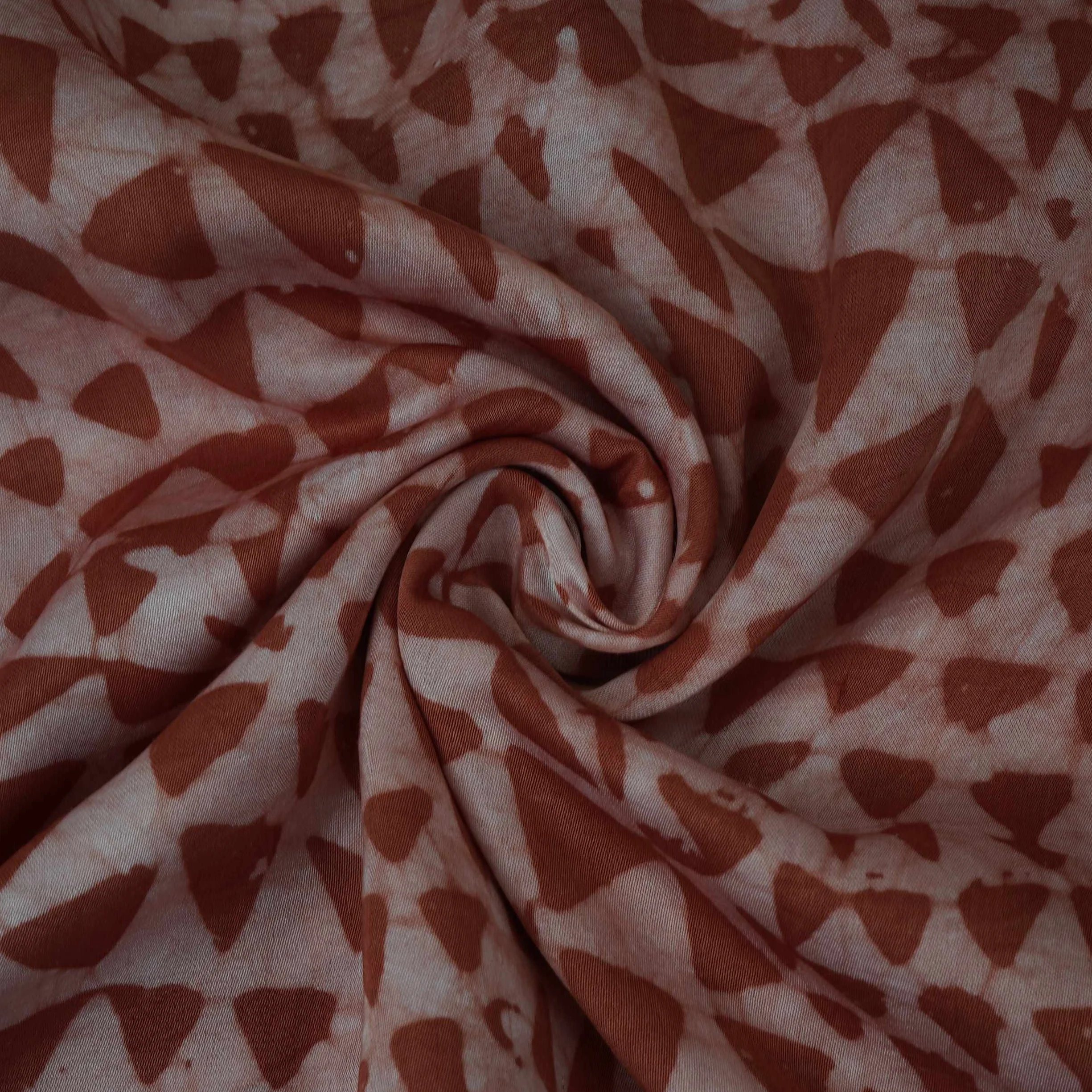 Rust Brown Geometrical Batik Print Modal Satin Fabric EEG-32474 - Image 4