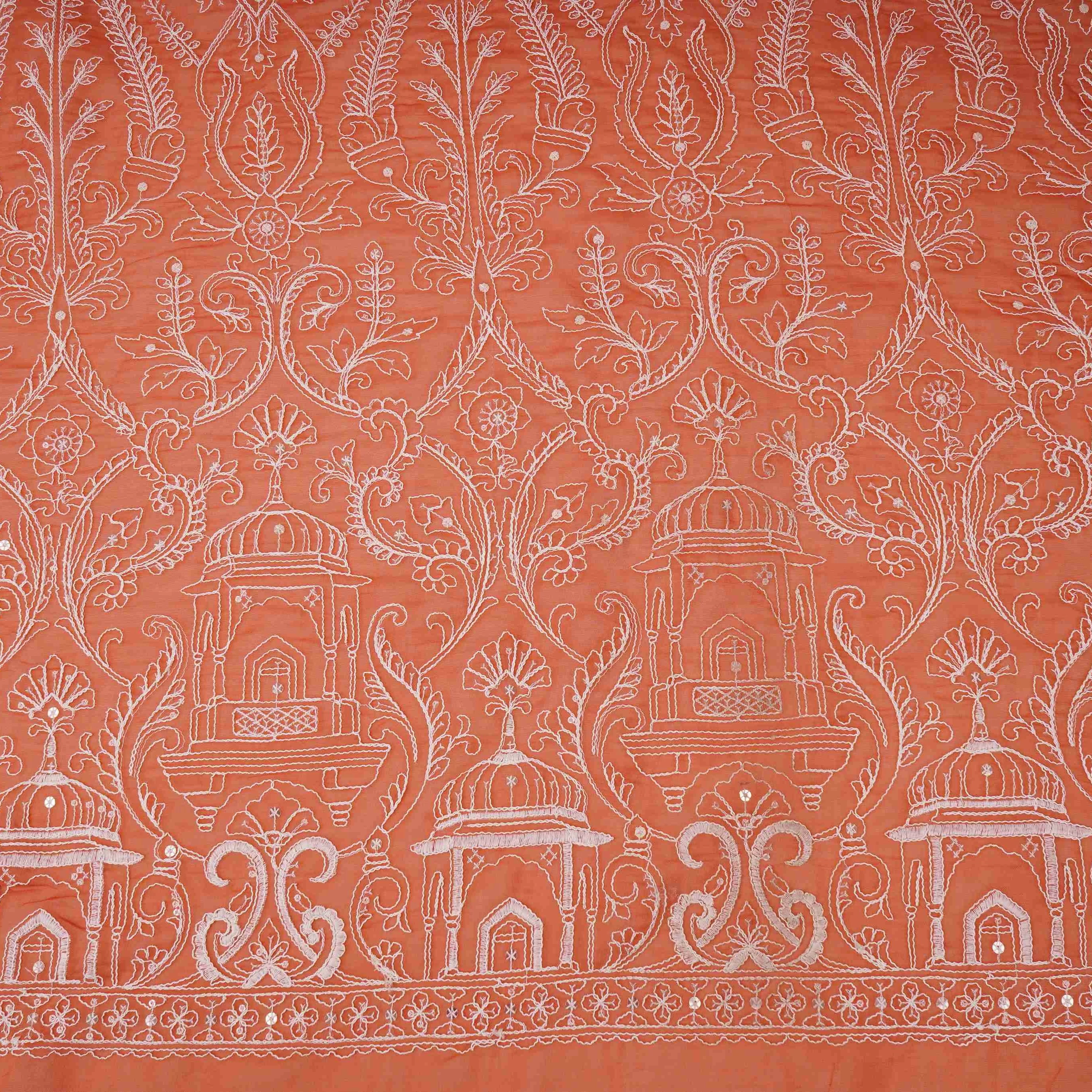 Rust Orange Traditional Dori Work Organza Fabric VFS-31519 - Image 2