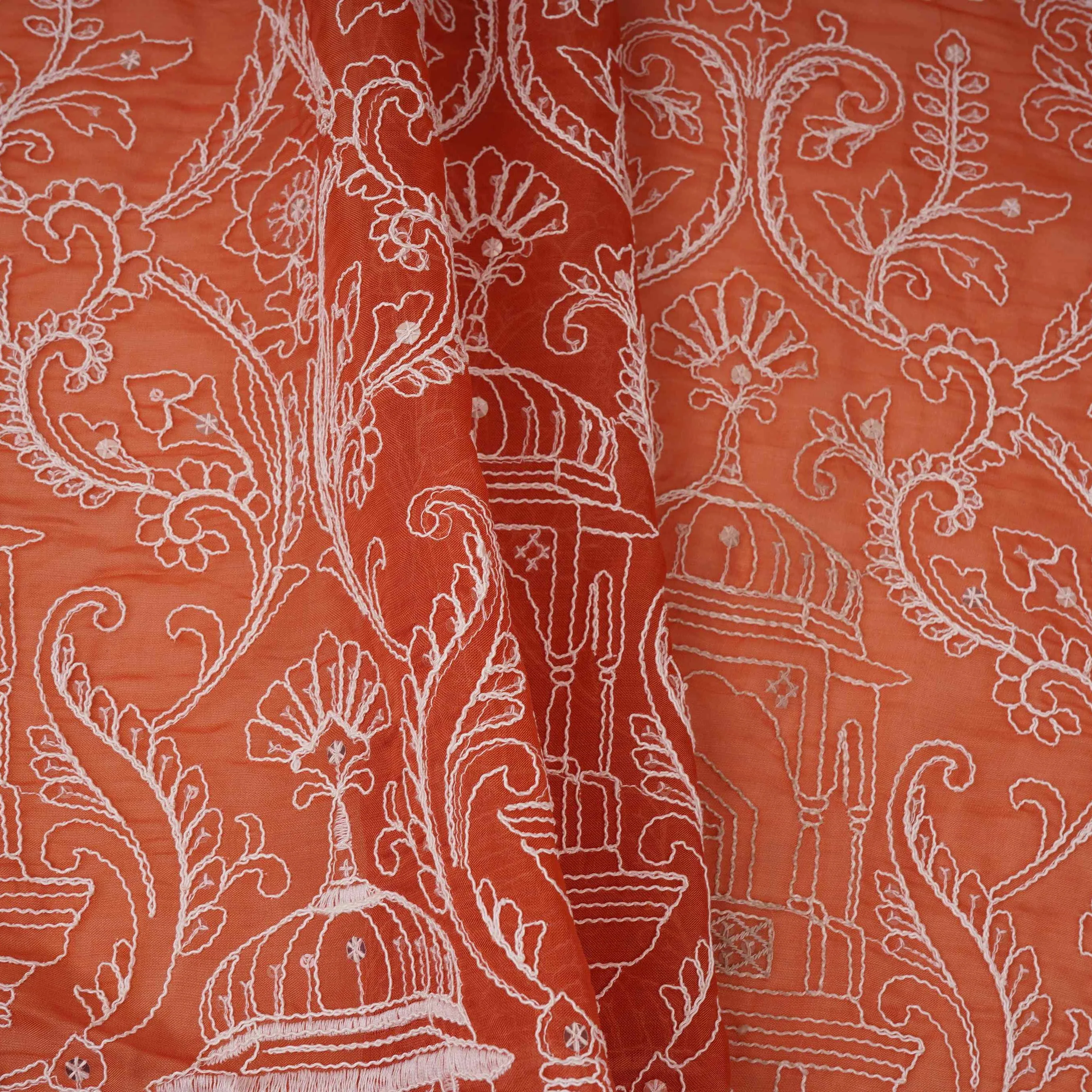 Rust Orange Traditional Dori Work Organza Fabric VFS-31519 - Image 4