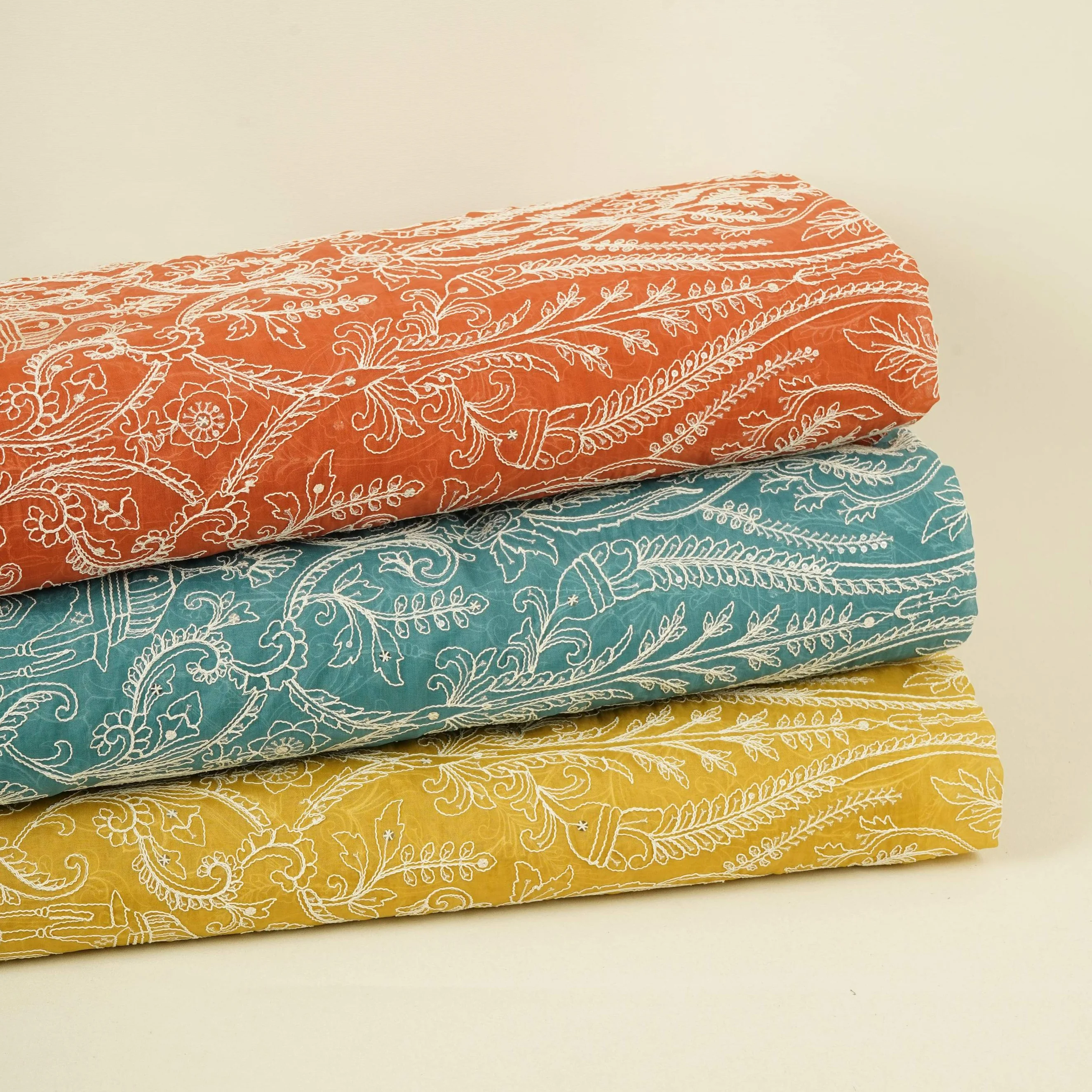 Rust Orange Traditional Dori Work Organza Fabric VFS-31519 - Image 5
