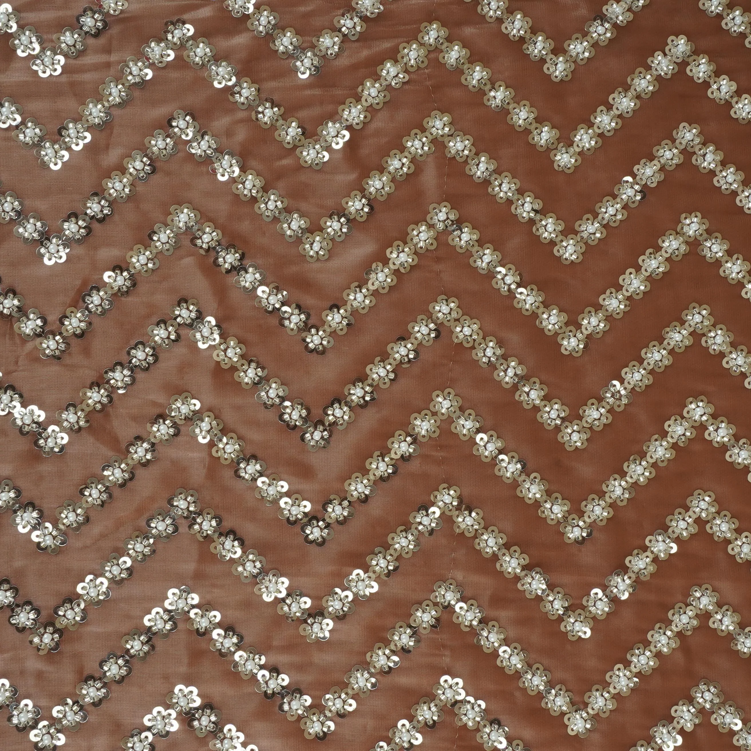 Rust sequence cutdana embroidery Organza Fabric LI-29197 - Image 2