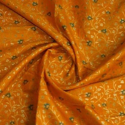 Saffron Orange With Golden Floral Brocade Fabric