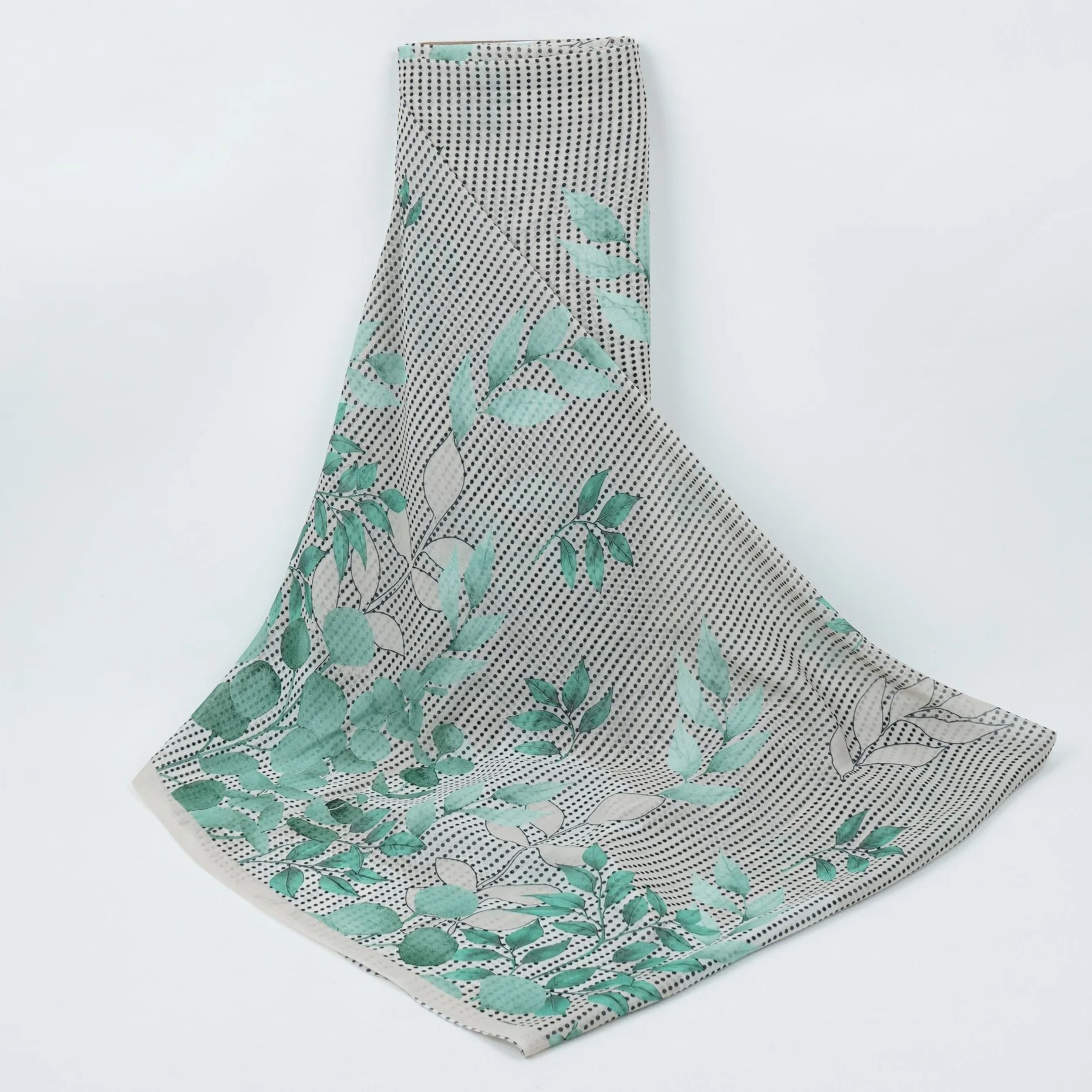 Sage Green & Black Floral Print Georgette Fabric VP-32366