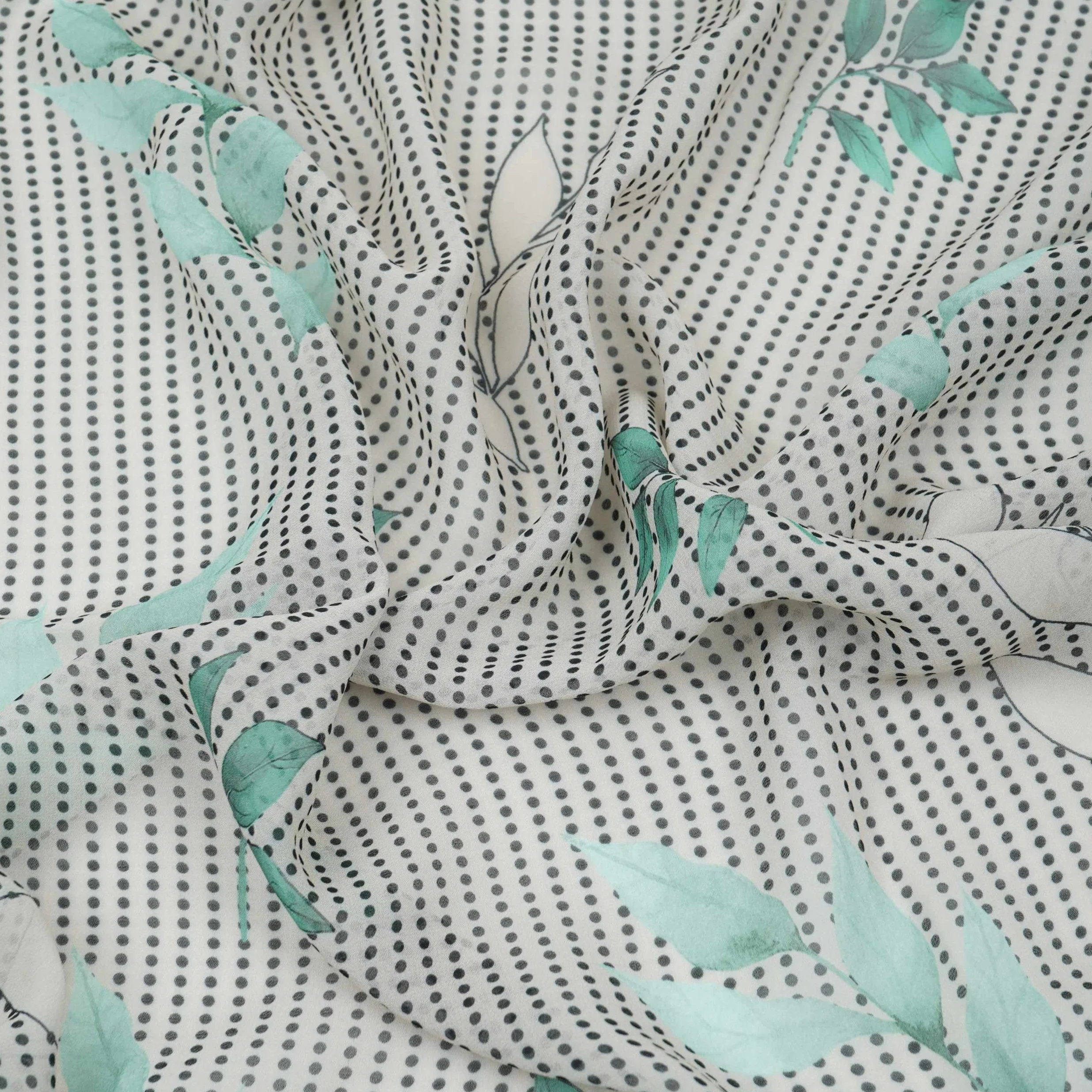 Sage Green & Black Floral Print Georgette Fabric VP-32366 - Image 3