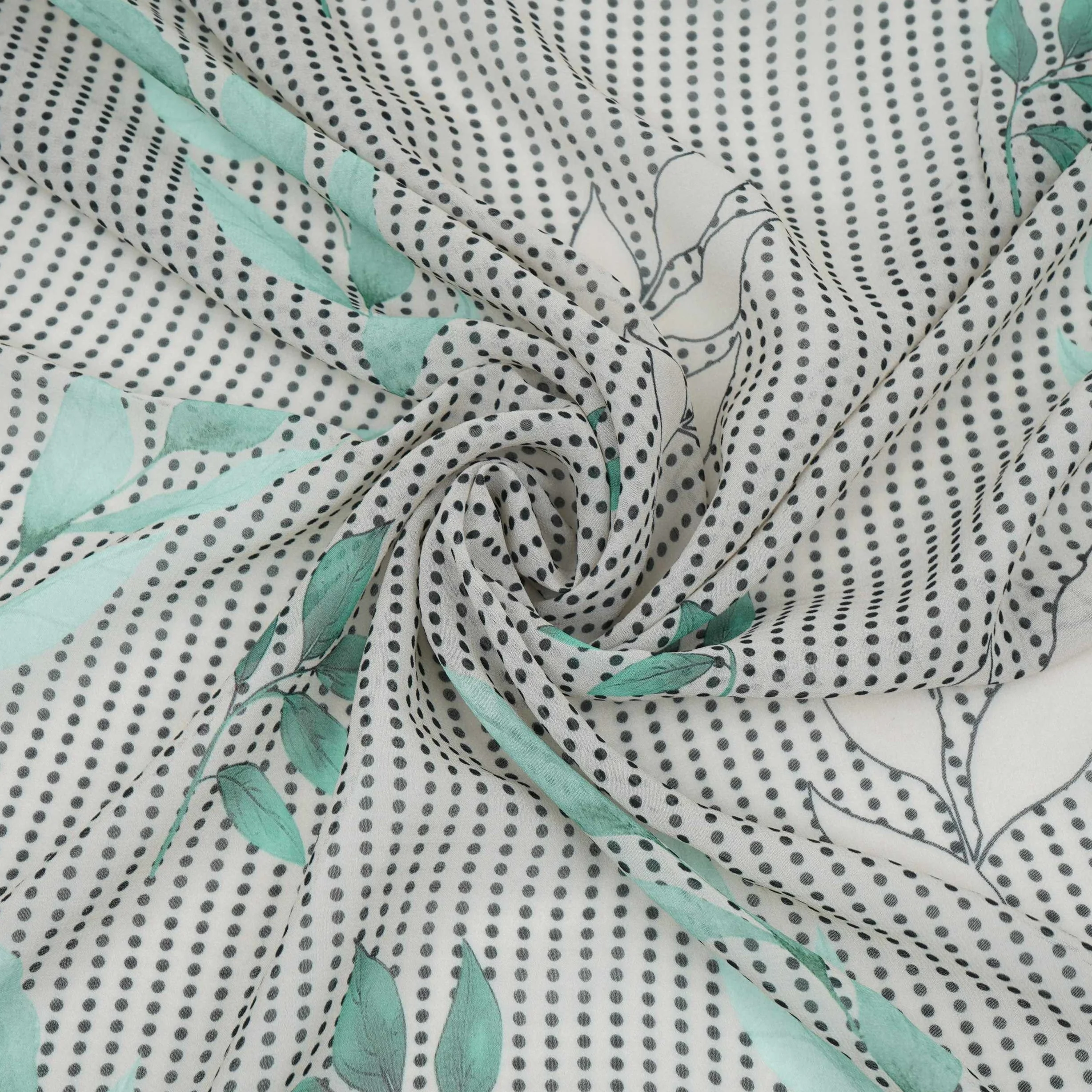 Sage Green & Black Floral Print Georgette Fabric VP-32366 - Image 5