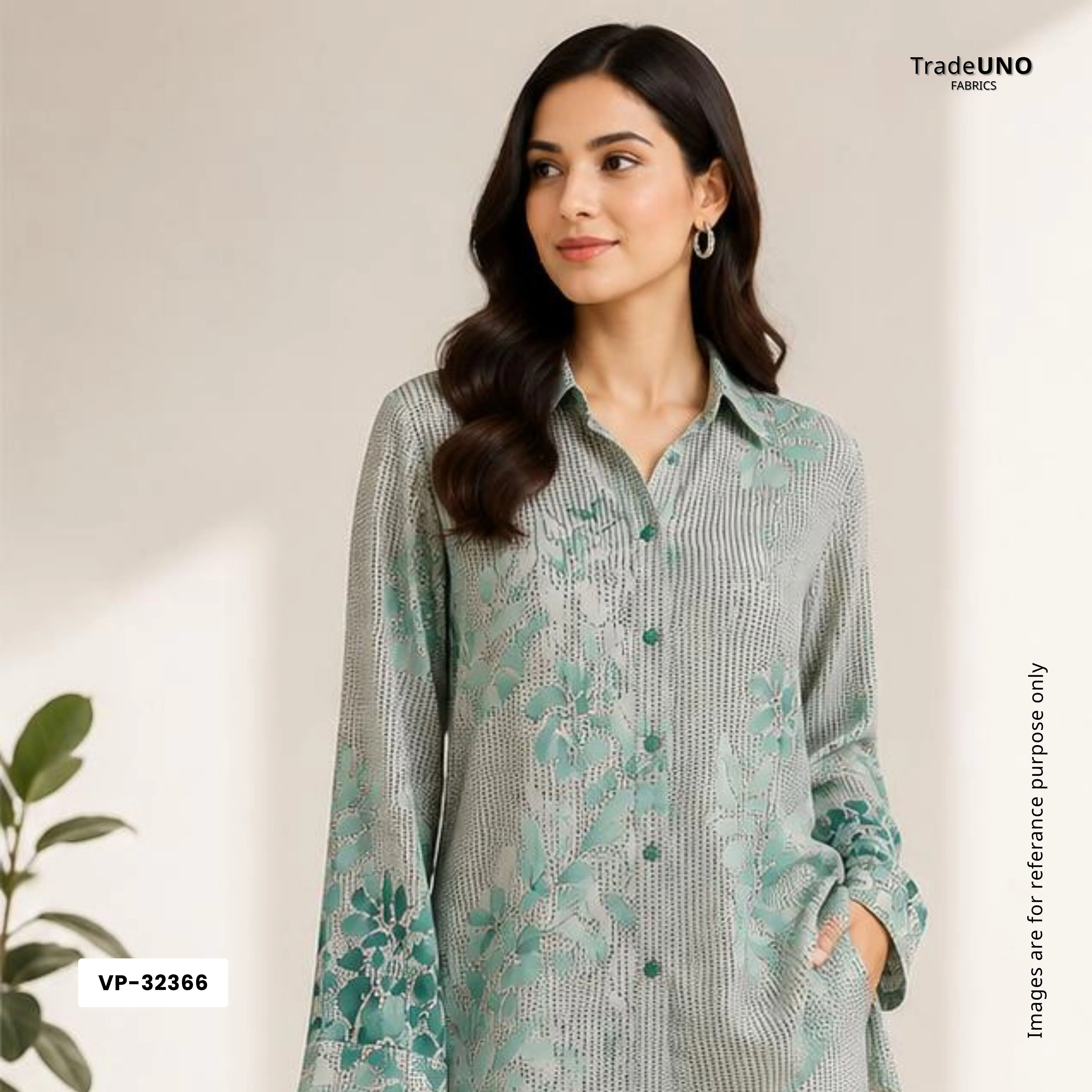 Sage Green & Black Floral Print Georgette Fabric VP-32366 - Image 6