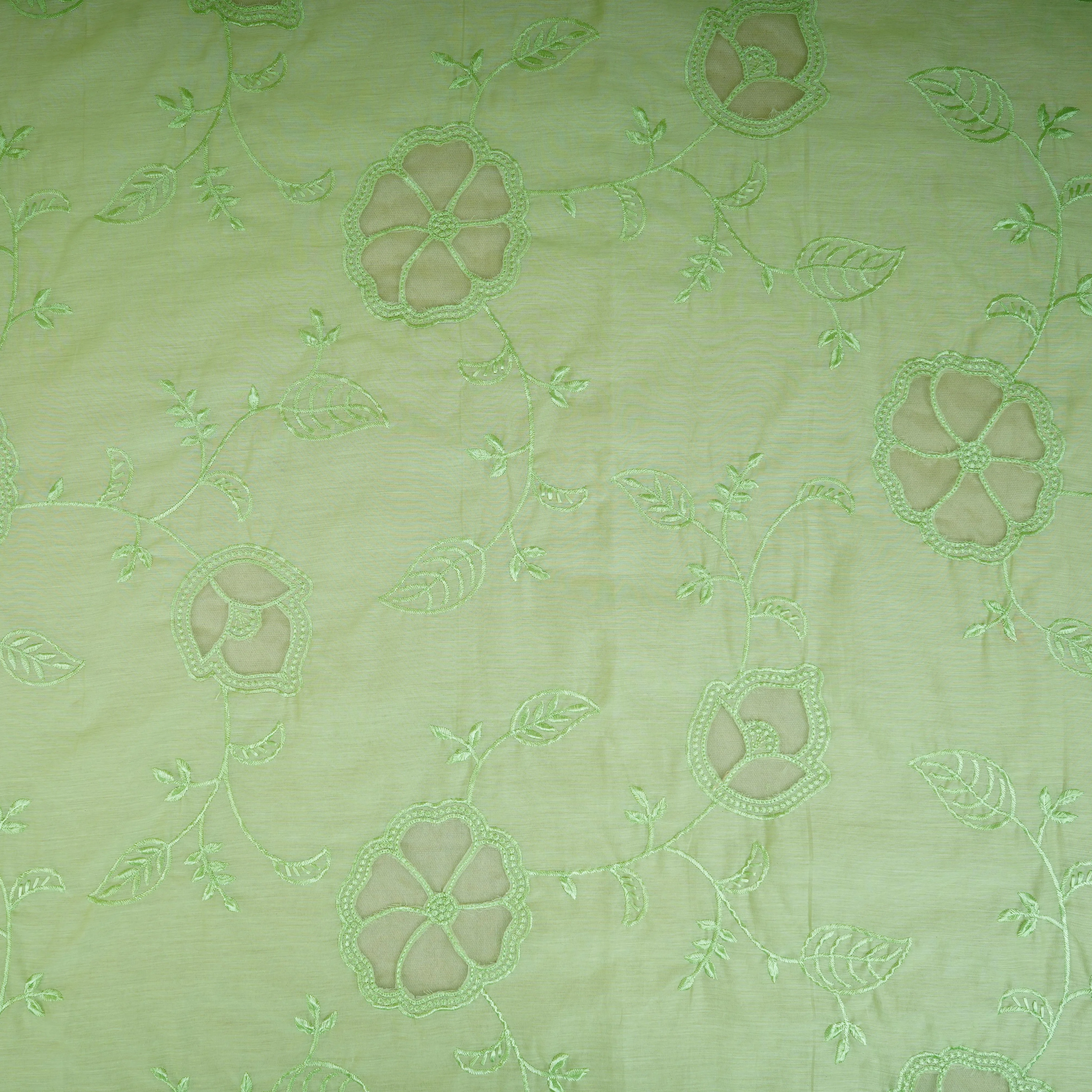 Sage Green Floral Embroidery Mul Chanderi Fabric DC-30517 - Image 2