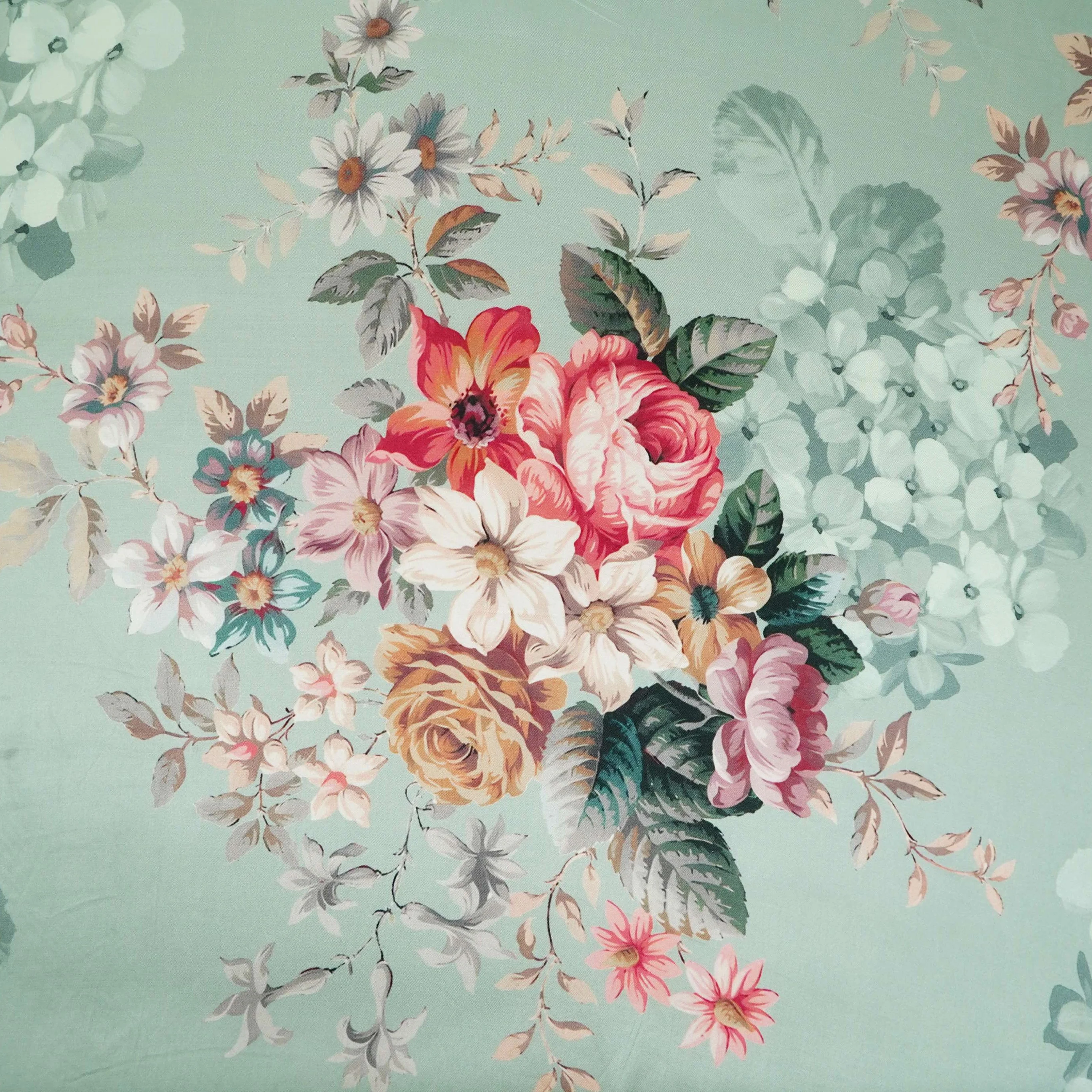 Sage Green floral print Silk Satin Fabric NVC-31557 - Image 2