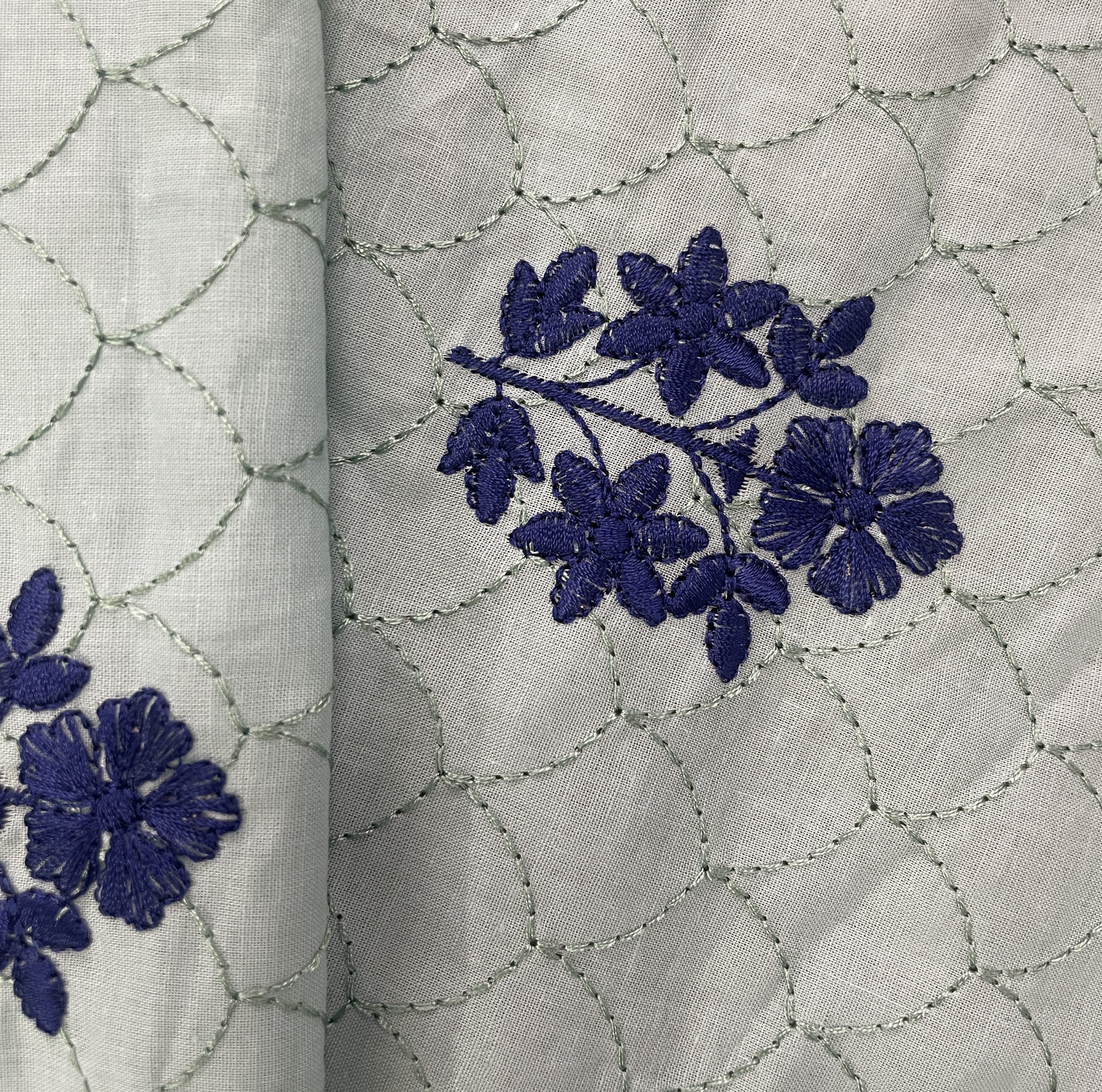 Sage Green Floral Thread Embroidery Cambric Cotton 16265 - Image 3