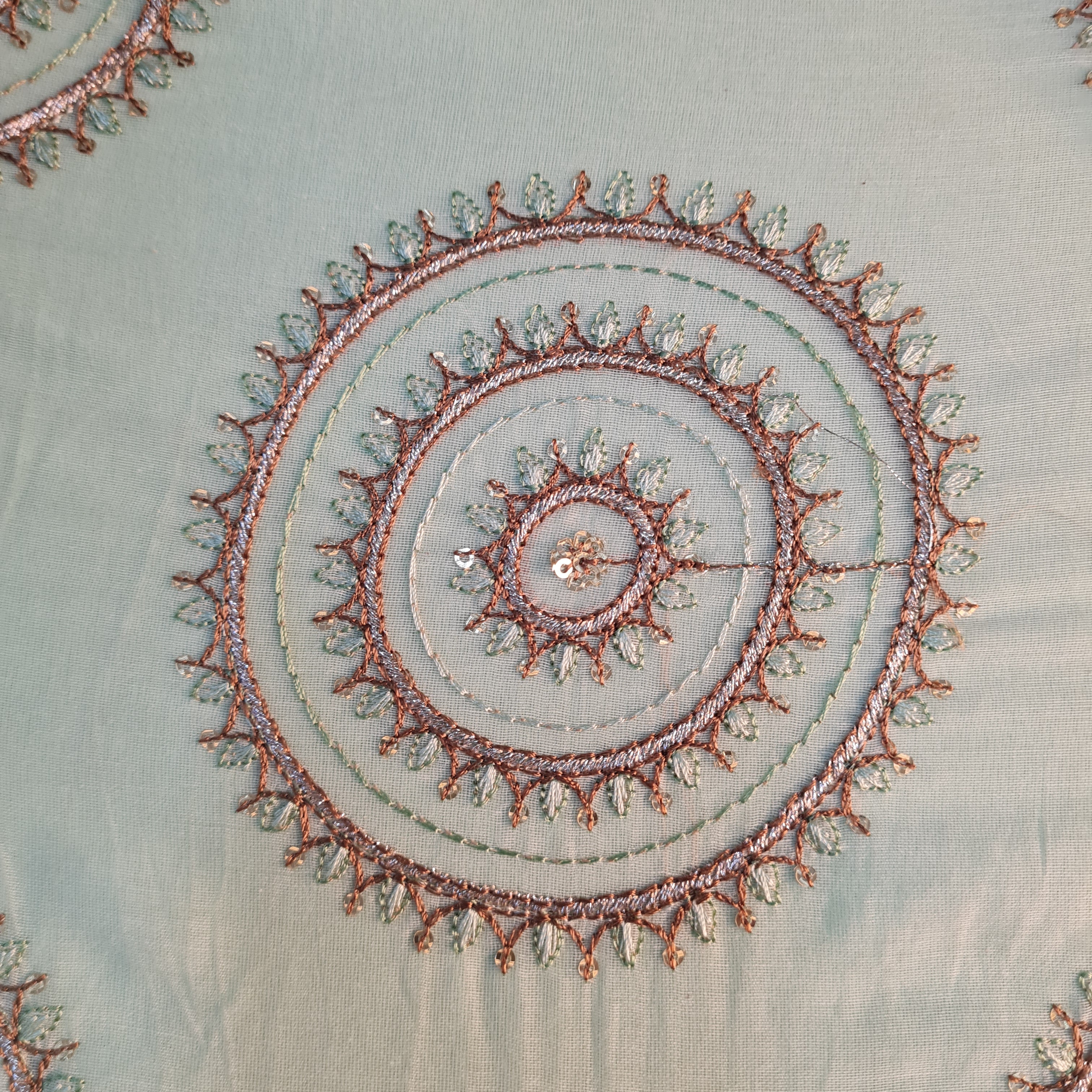 Sage Green Thread Embroidery Zari Chanderi Fabric 18012 - Image 3