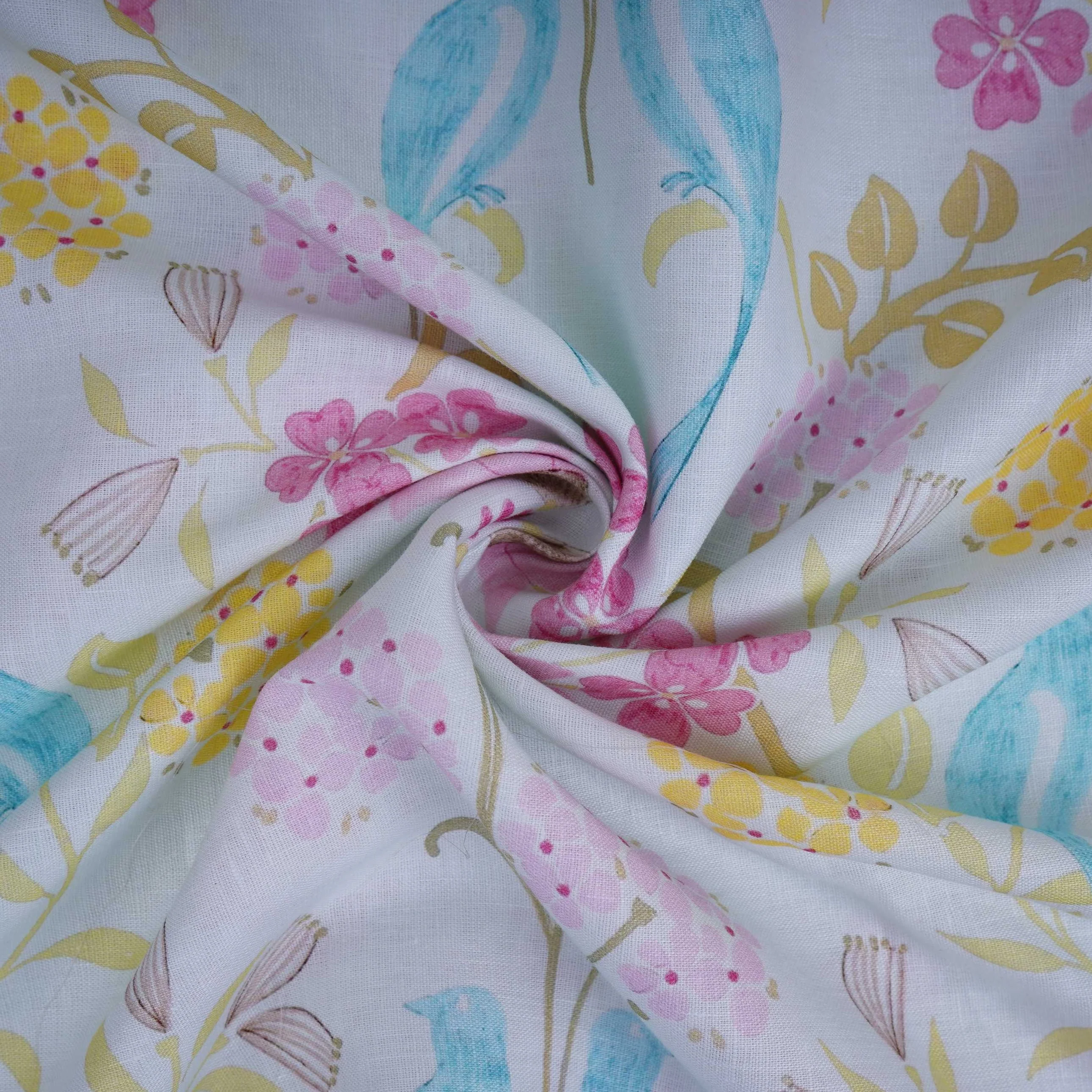 Sage Green Tropical Floral print 40s Pure Linen Fabric VF-31352 - Image 3