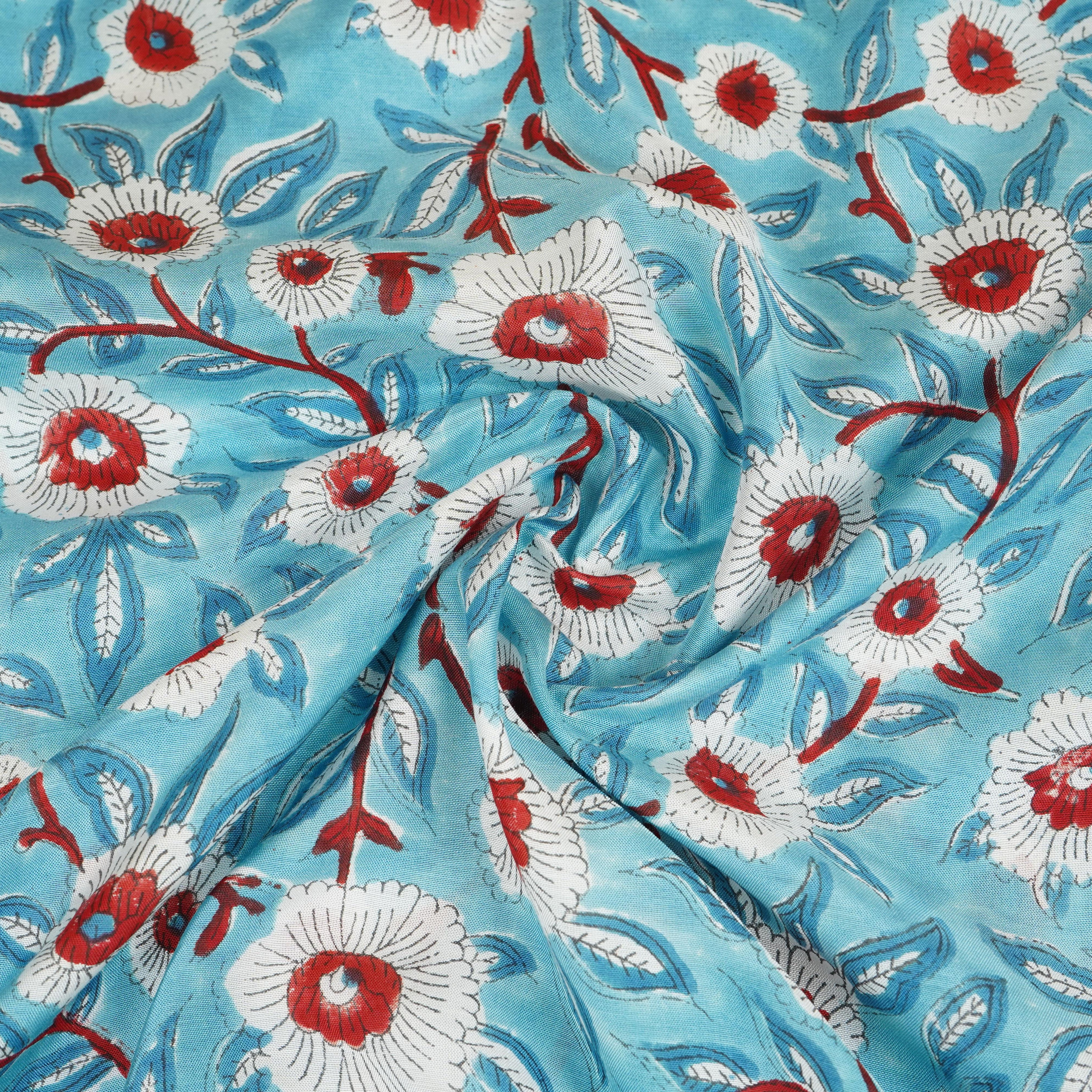 Sea Blue floral Print Muslin Fabric AFI-29537 - Image 3
