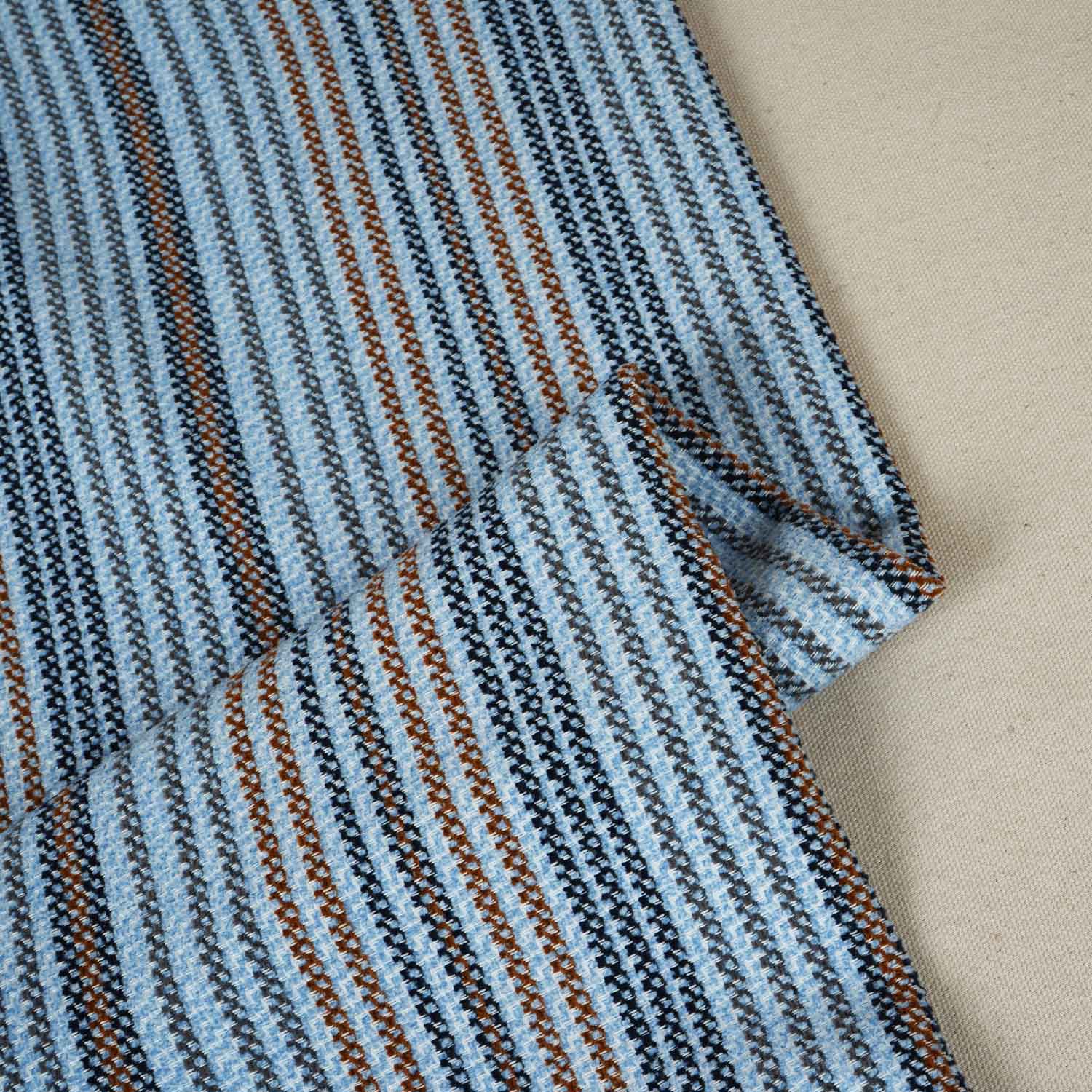 Sea Blue Stripes Tweed Fabric EI-27937 - Image 2