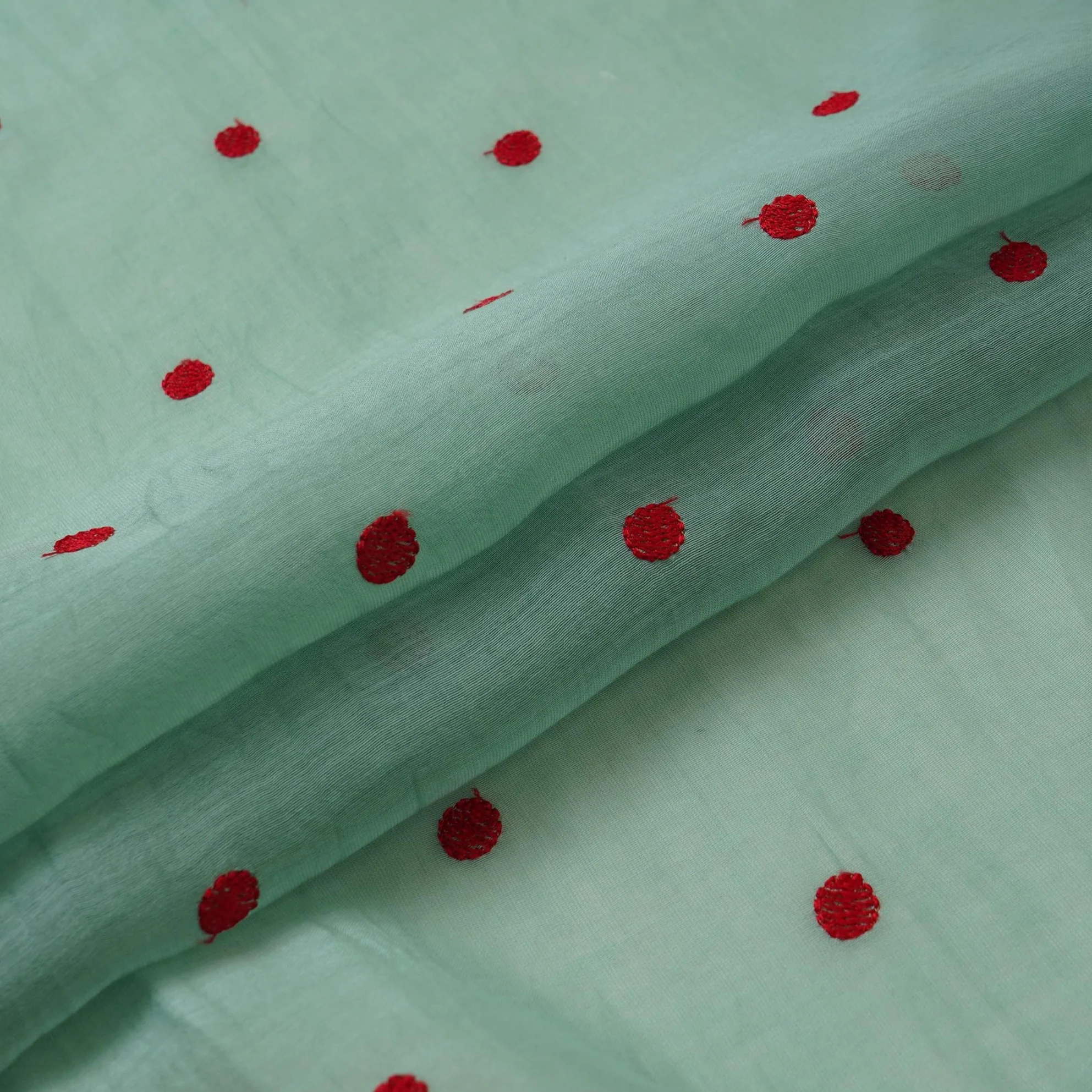 Sea Green Buti embroidery Malai Chanderi Fabric SNTF-32232 - Image 4
