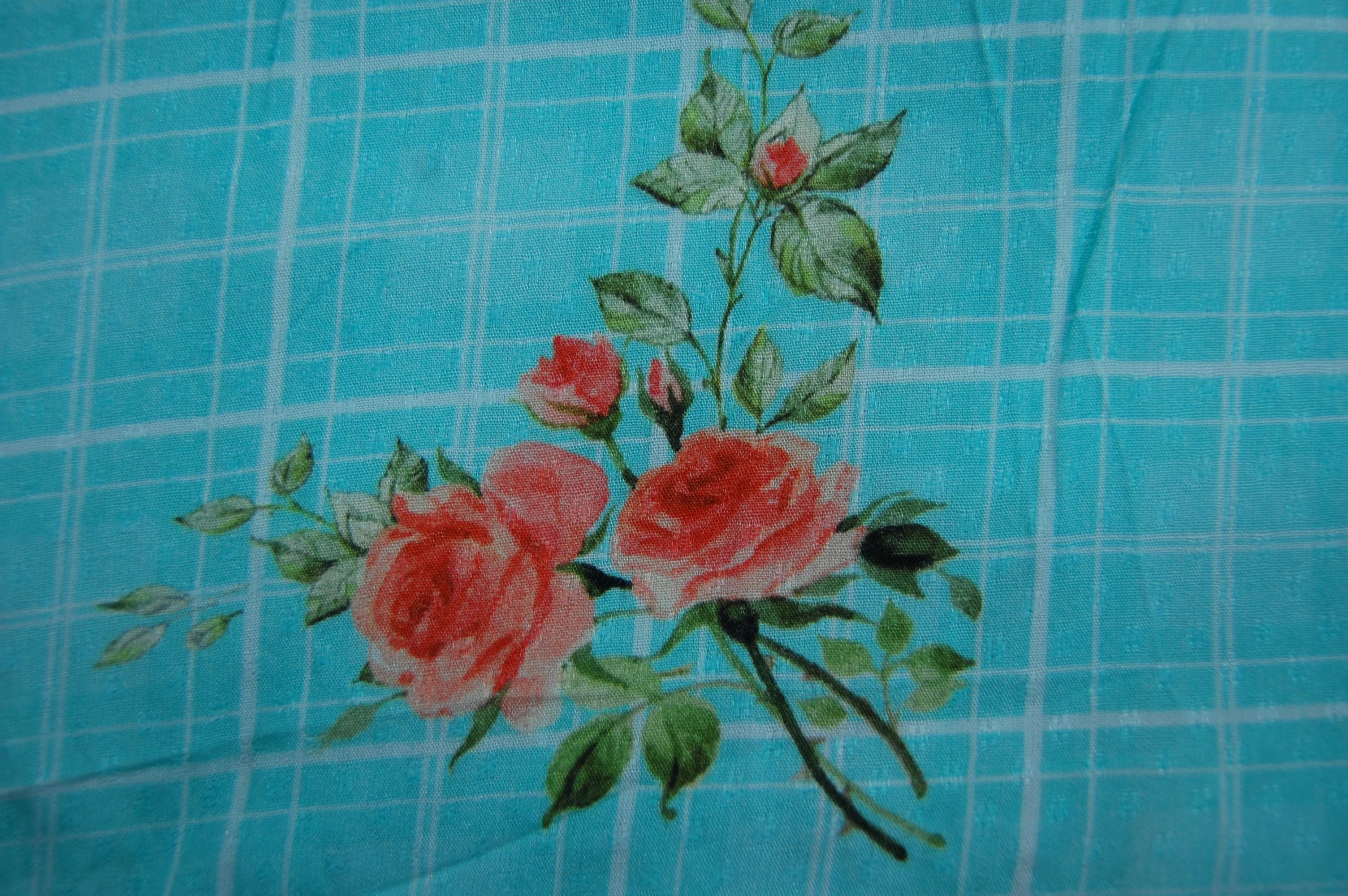 Sea Green Check Floral Print Viscose Dobby Fabric - Image 2