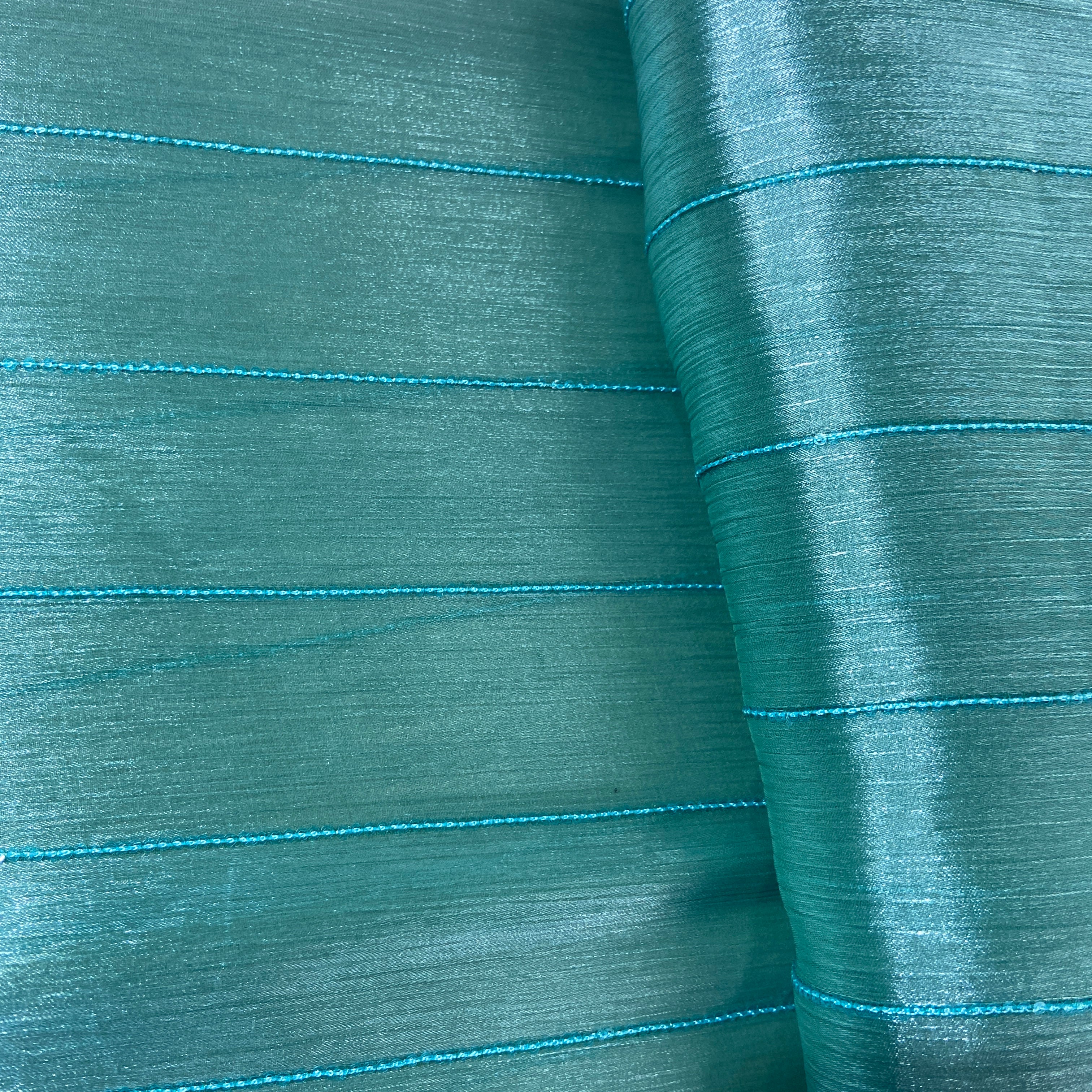 Sea Green Embroidery Chiffon Organza Fabric - Image 2