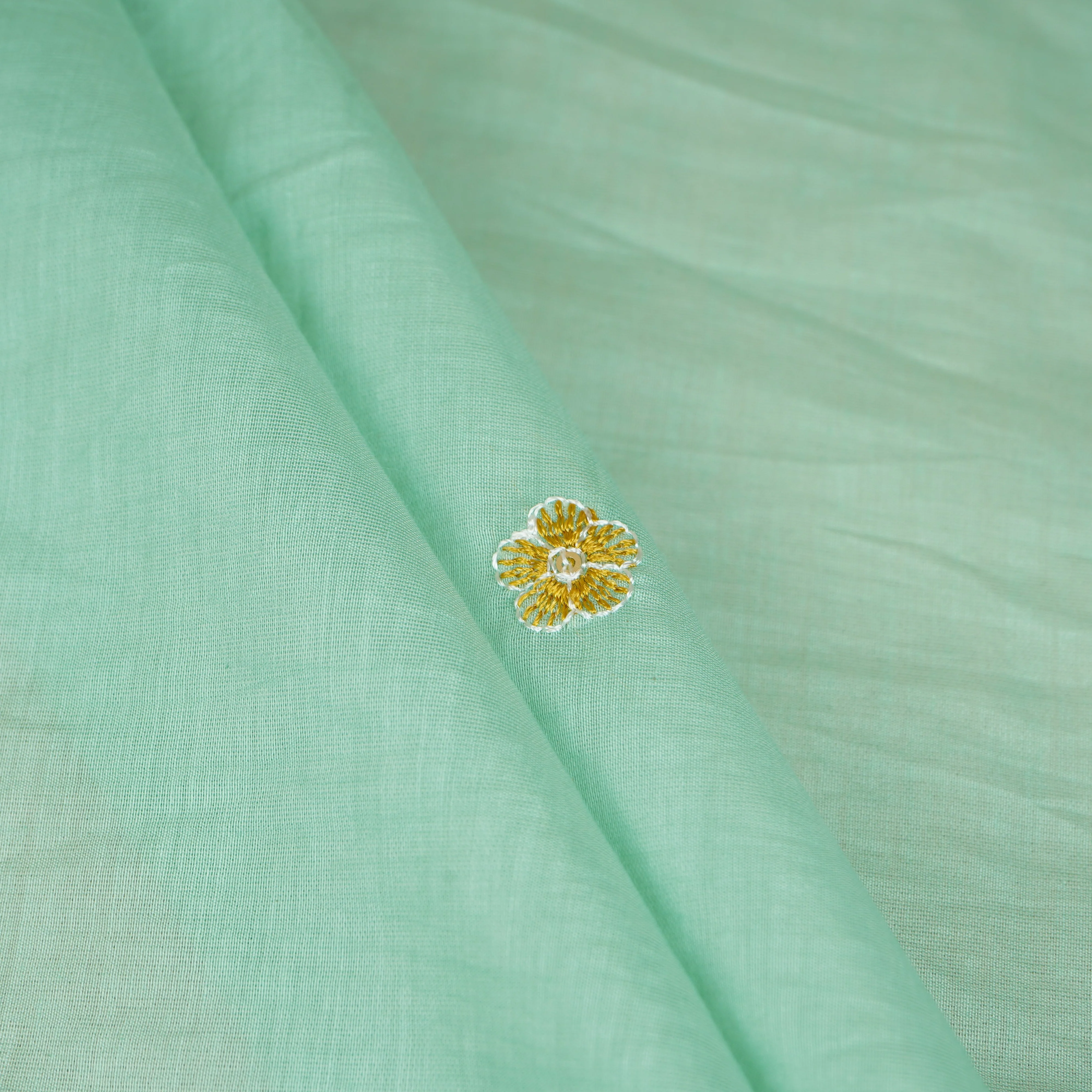 Sea Green Floral Border Embroidery Mul Chanderi Fabric DC-29917 - Image 4