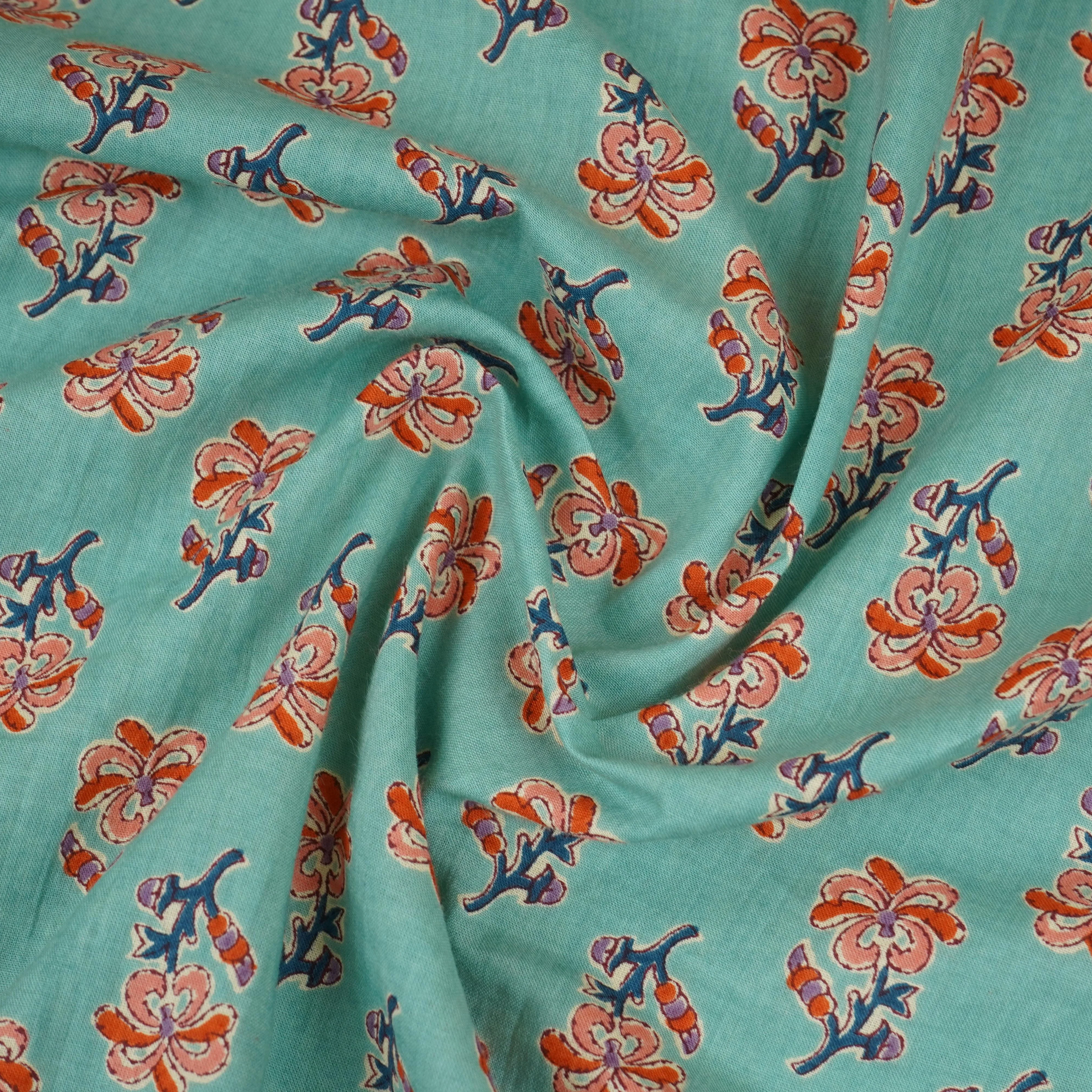 Sea Green Floral Cotton Fabric AFI-29552 - Image 2