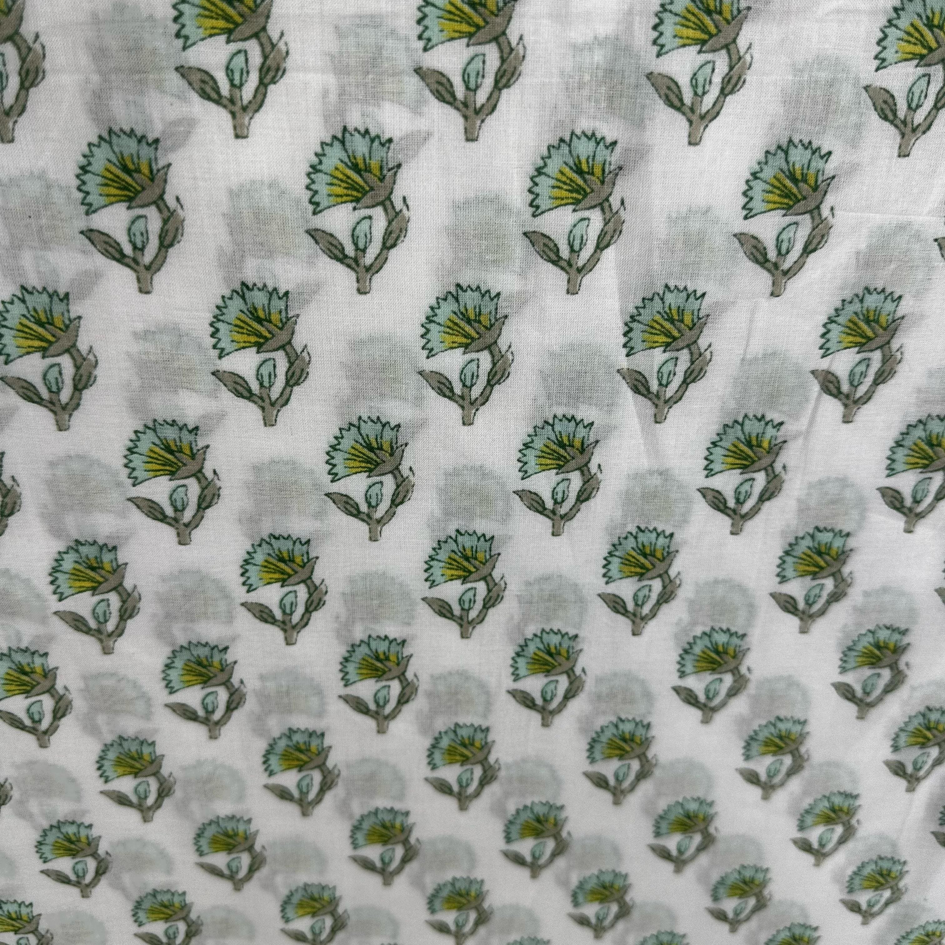 Sea Green Floral Print Cotton Fabric 23873 - Image 2