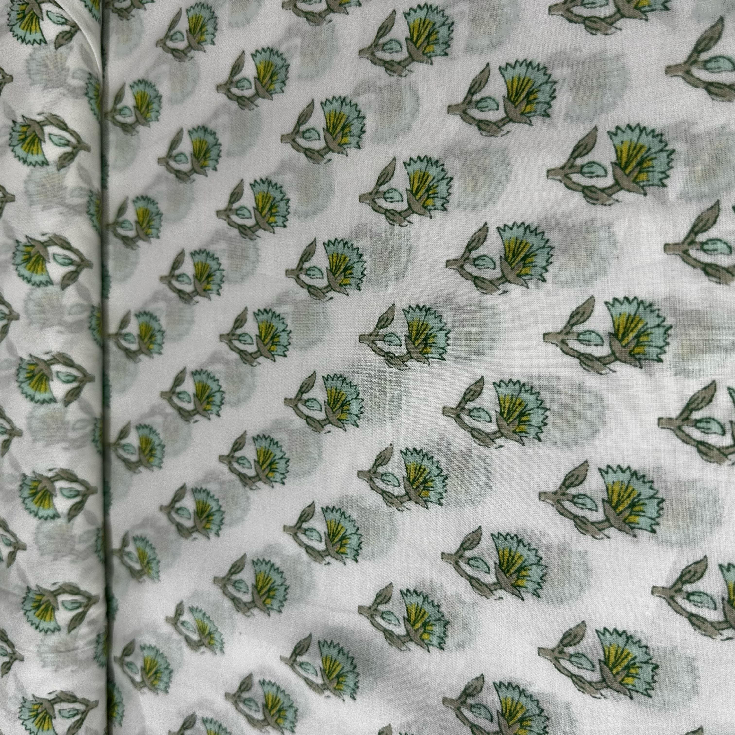 Sea Green Floral Print Cotton Fabric 23873 - Image 3