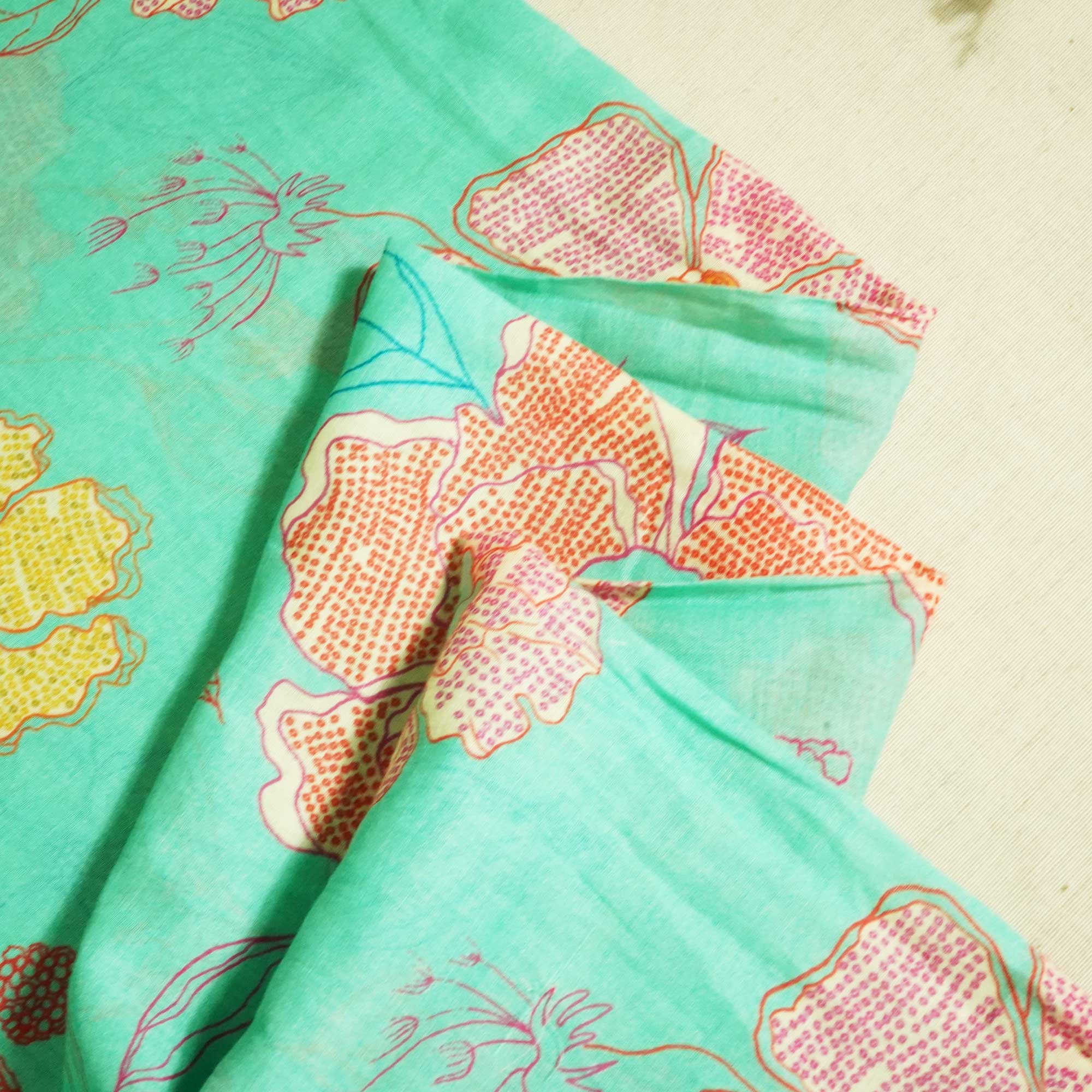 Sea Green Floral Print Cotton Mulmul Fabric GT-25471 - Image 2